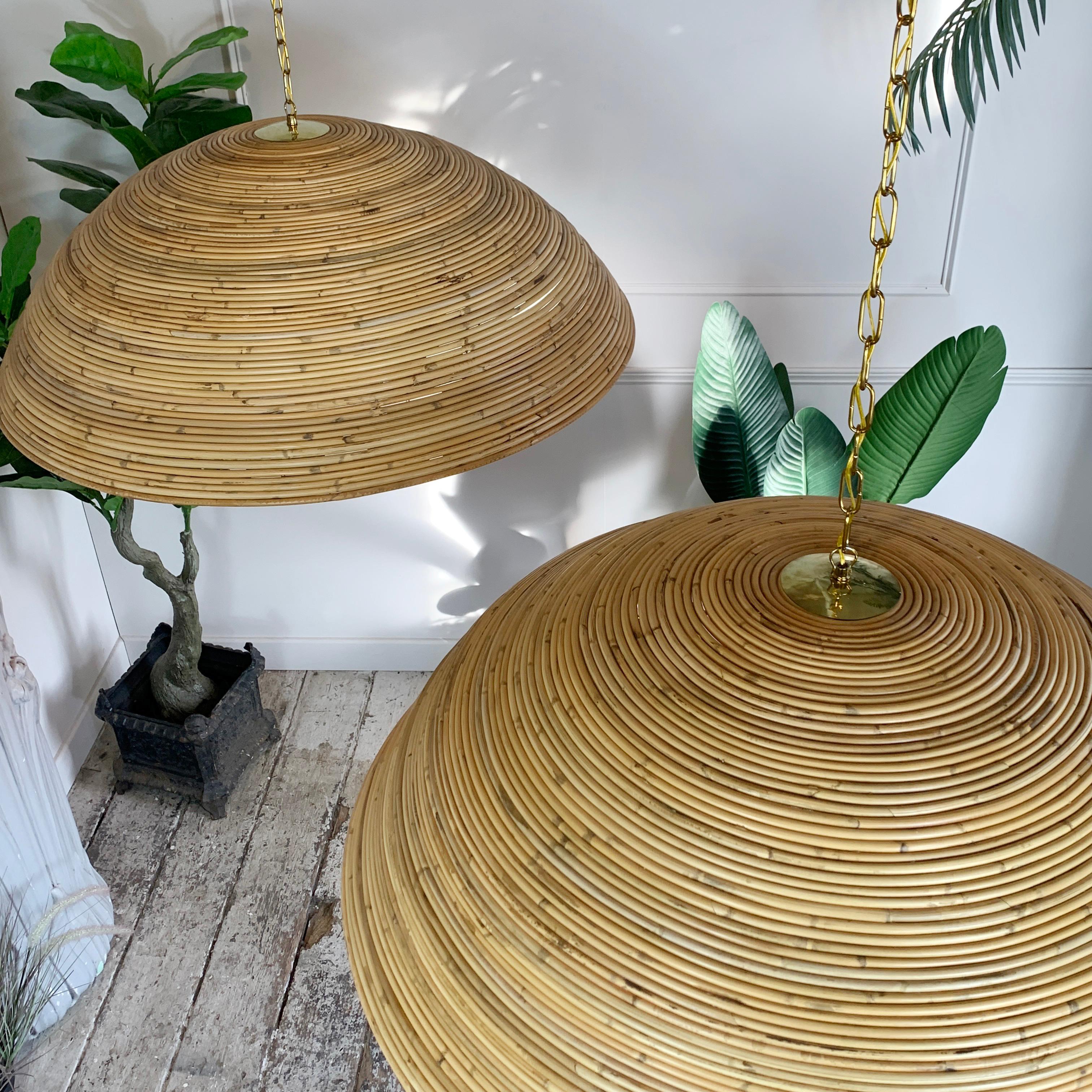 Hand-Crafted Enormous 1960's Italian Designer Rattan Dome Ceiling Pendants For Sale