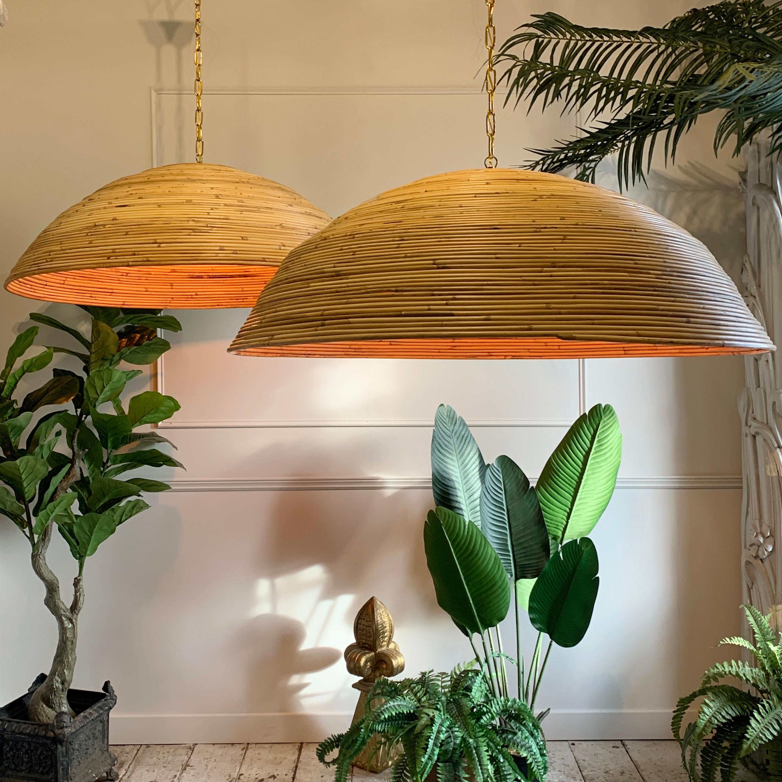 Enormous 1960's Italian Designer Rattan Dome Ceiling Pendants In Good Condition In Hastings, GB