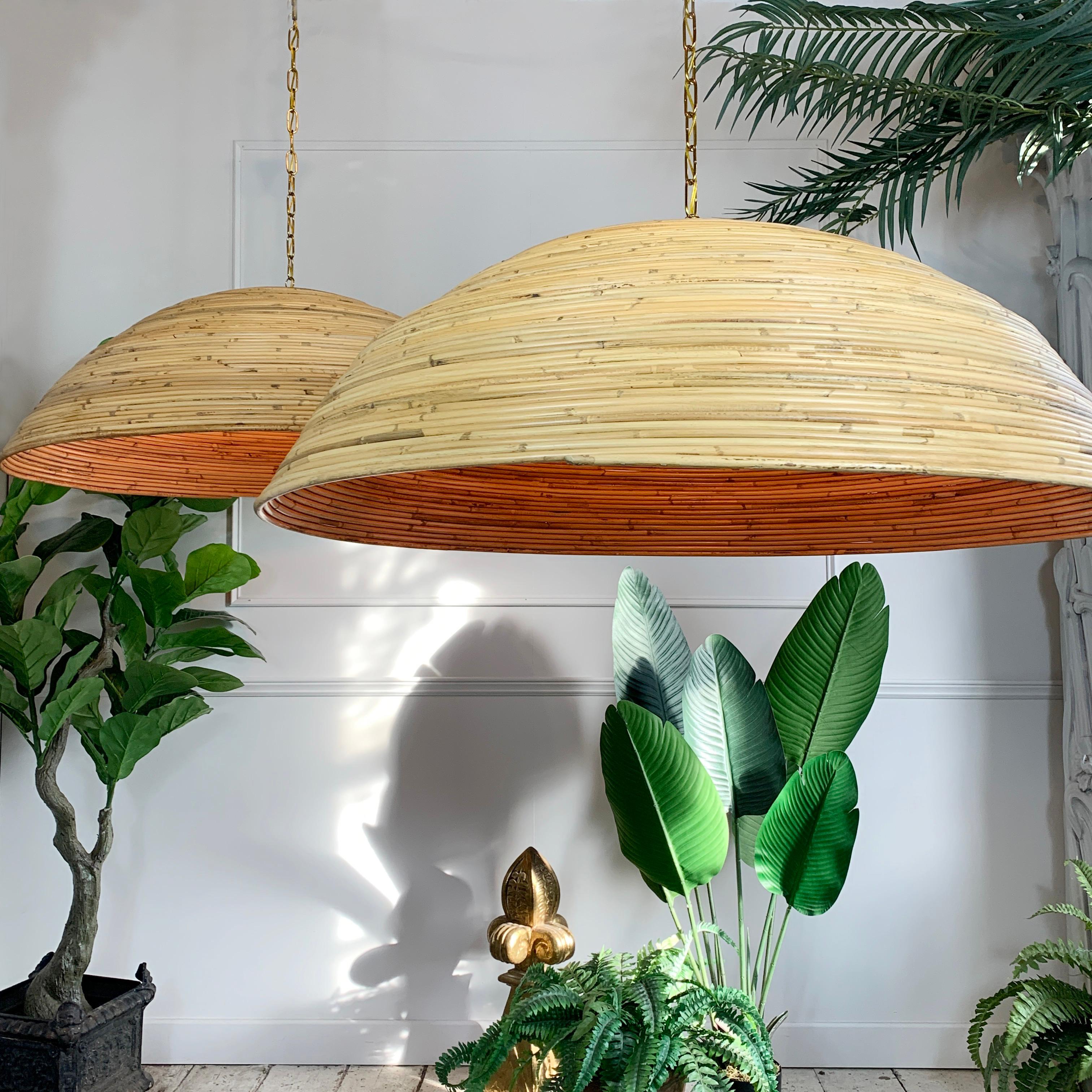 Enormous 1960's Italian Designer Rattan Dome Ceiling Pendants For Sale 3