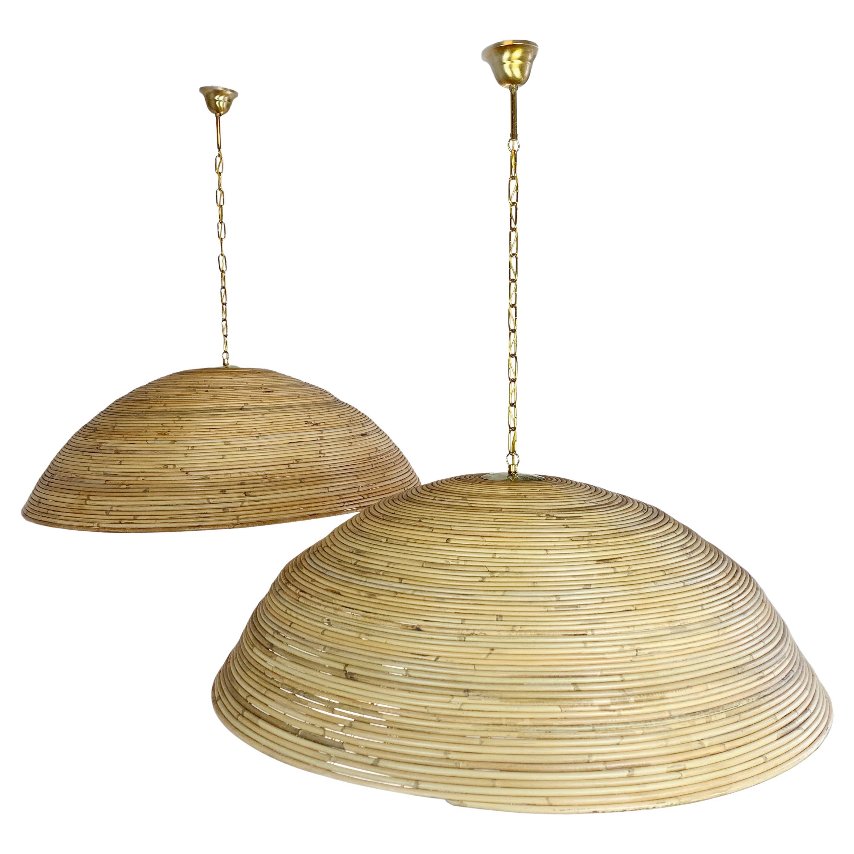 Enormous 1960's Italian Designer Rattan Dome Ceiling Pendants For Sale