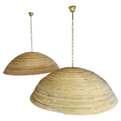 Vintage Enormous 1960's Italian Designer Rattan Dome Ceiling Pendants