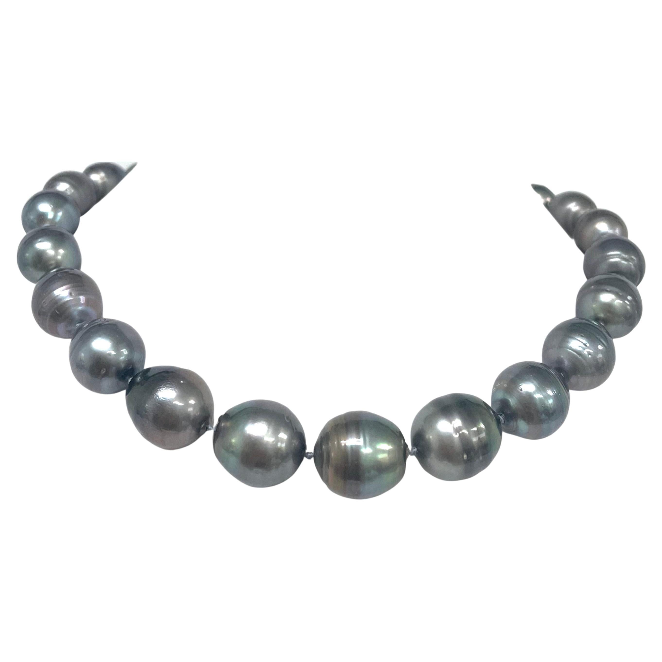 Oval Cut Enormous Gray Tahitian Pearl Necklace For Sale