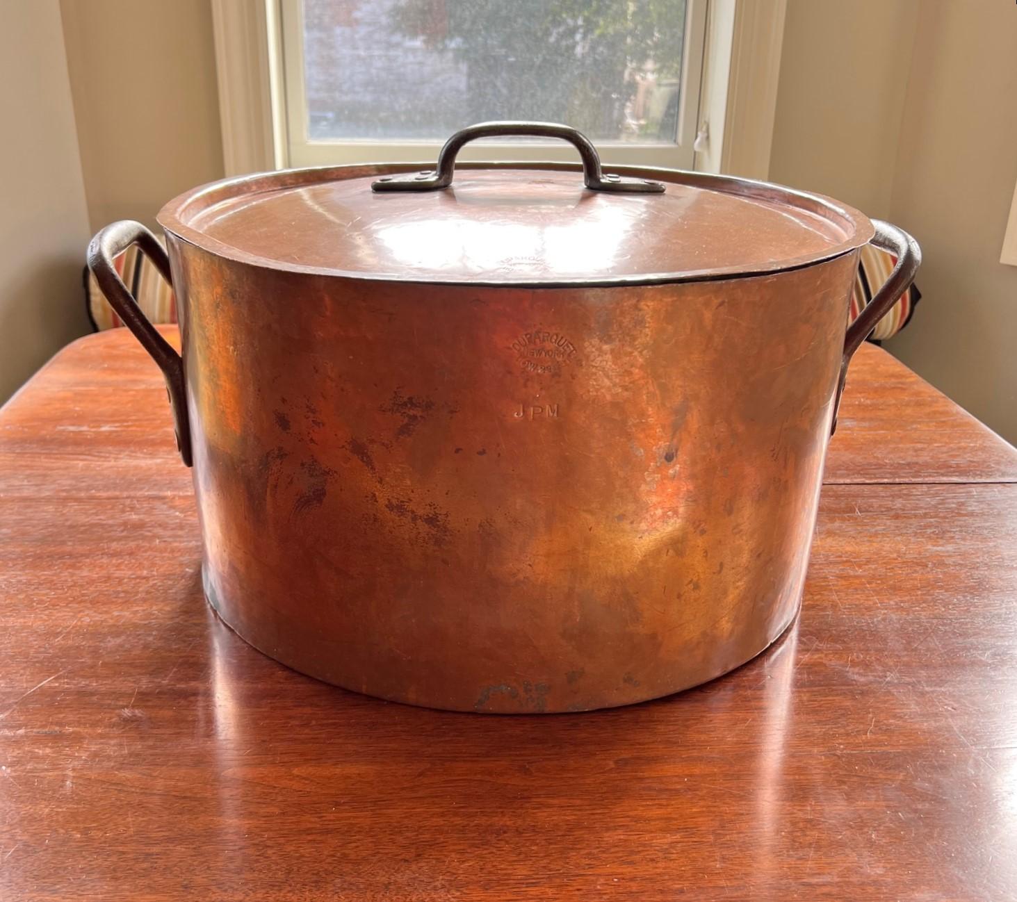 Enormous Hand Crafted Antique Copper Stock Pot with Lid, Duparquet, New York 10