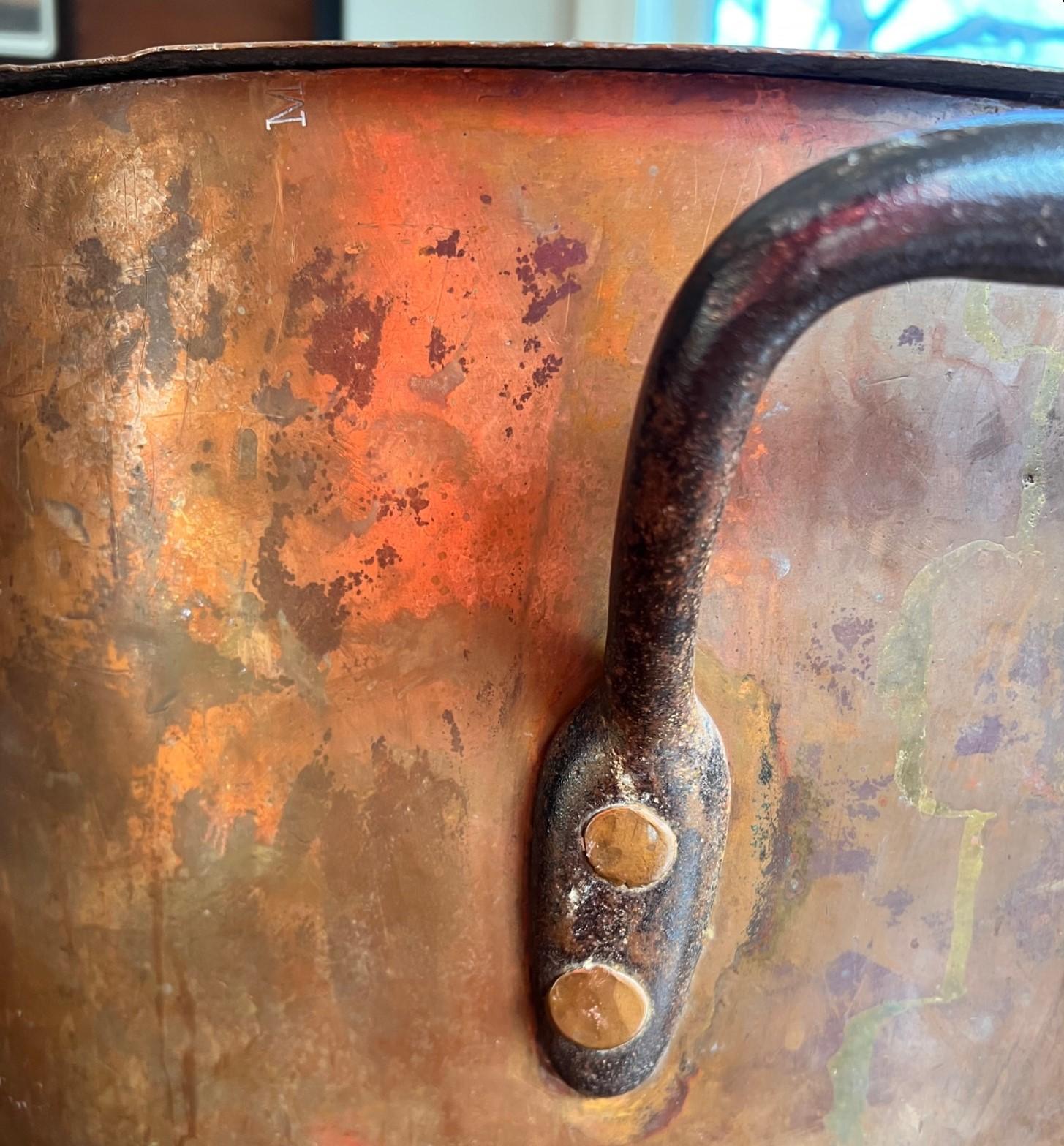 Enormous Hand Crafted Antique Copper Stock Pot with Lid, Duparquet, New York In Good Condition In Morristown, NJ