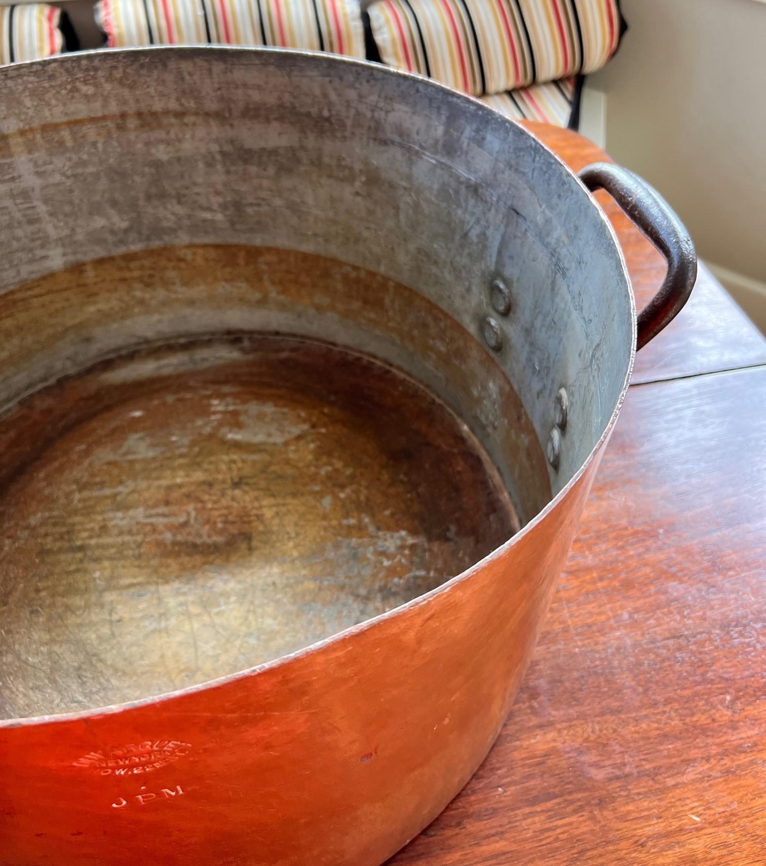 Early 20th Century Enormous Hand Crafted Antique Copper Stock Pot with Lid, Duparquet, New York
