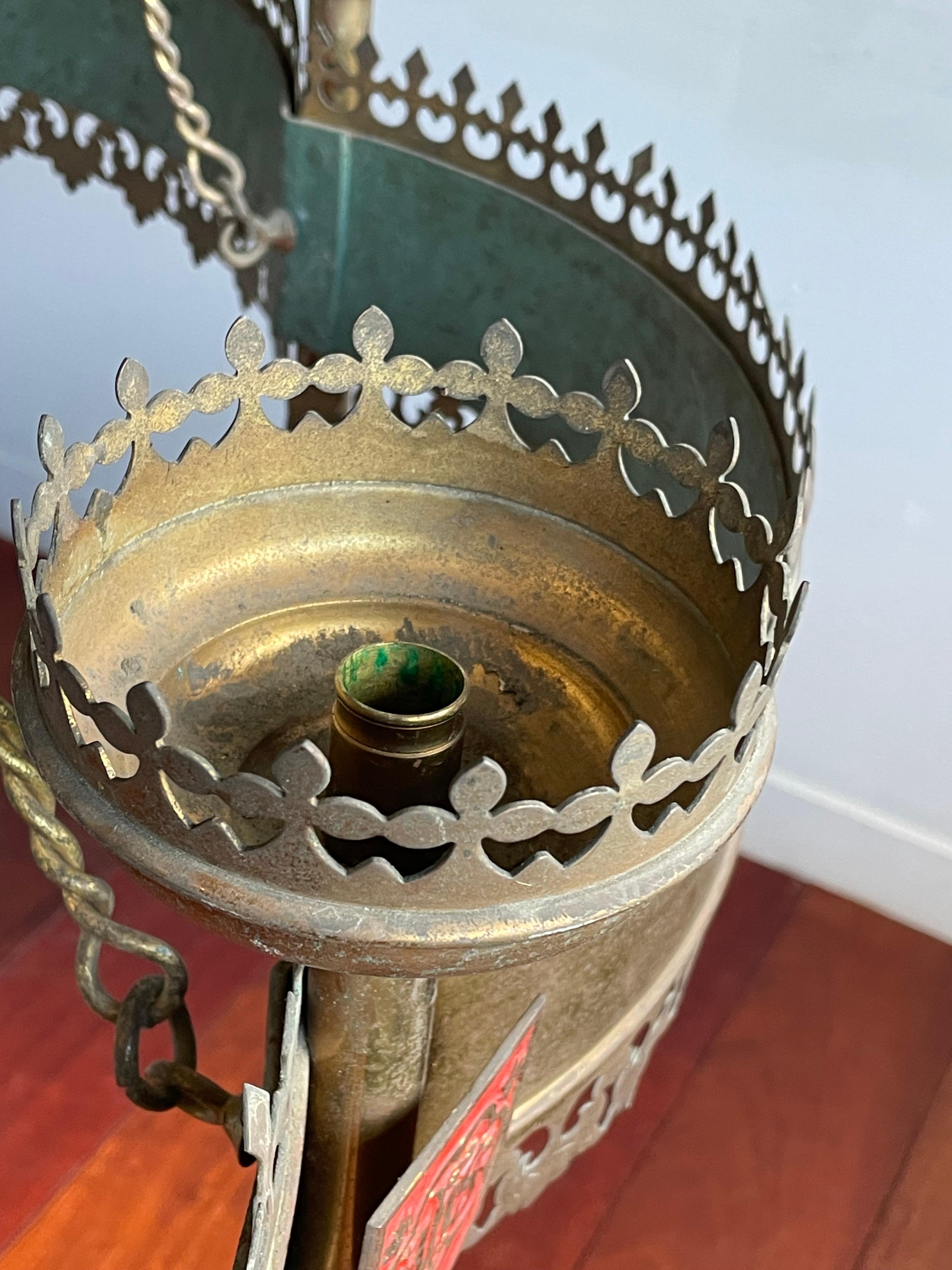 Enormous Hand-Crafted Antique Gothic Revival Bronze & Brass, 6 Candle Chandelier 12