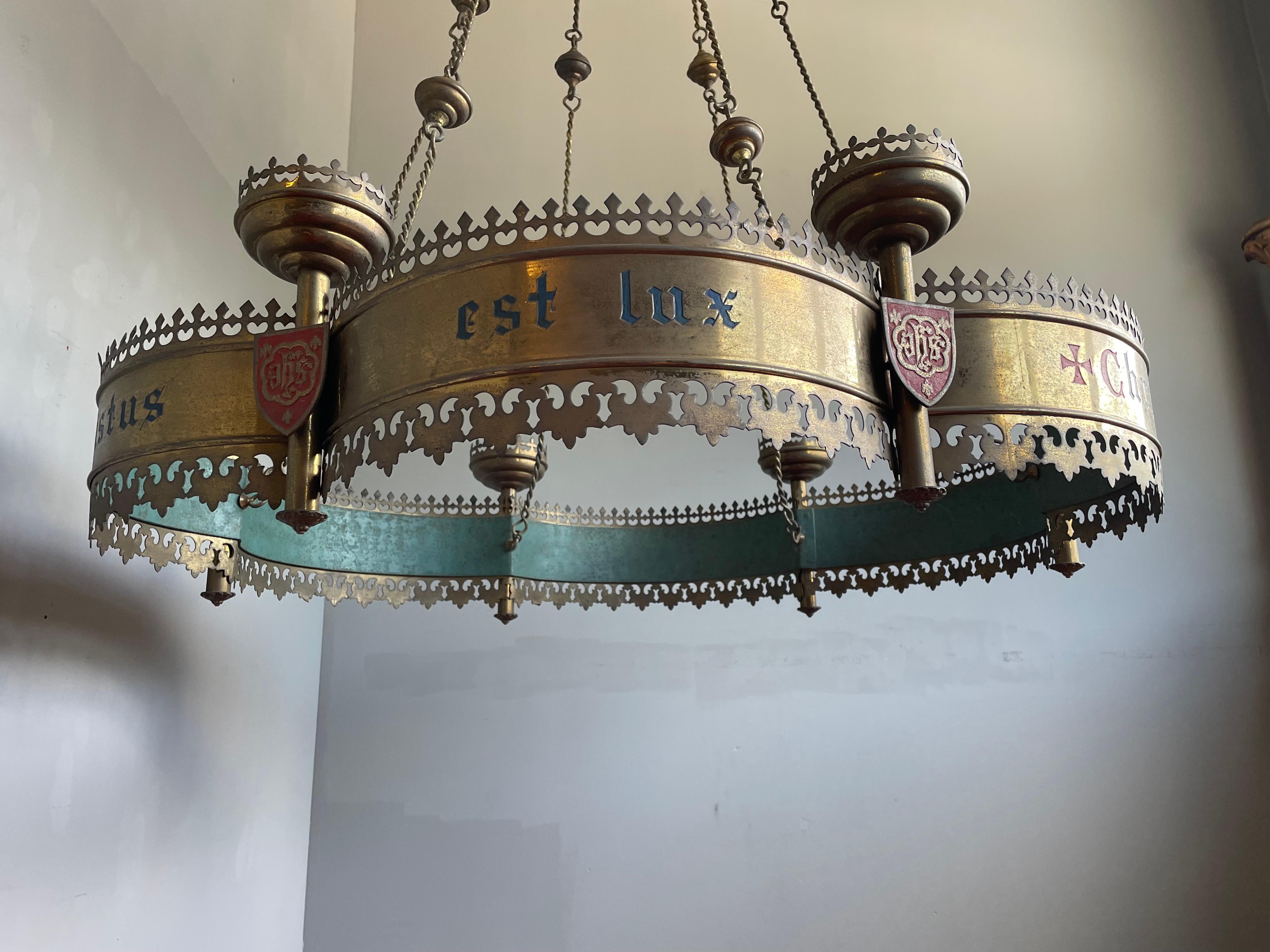 Enormous Hand-Crafted Antique Gothic Revival Bronze & Brass, 6 Candle Chandelier 13