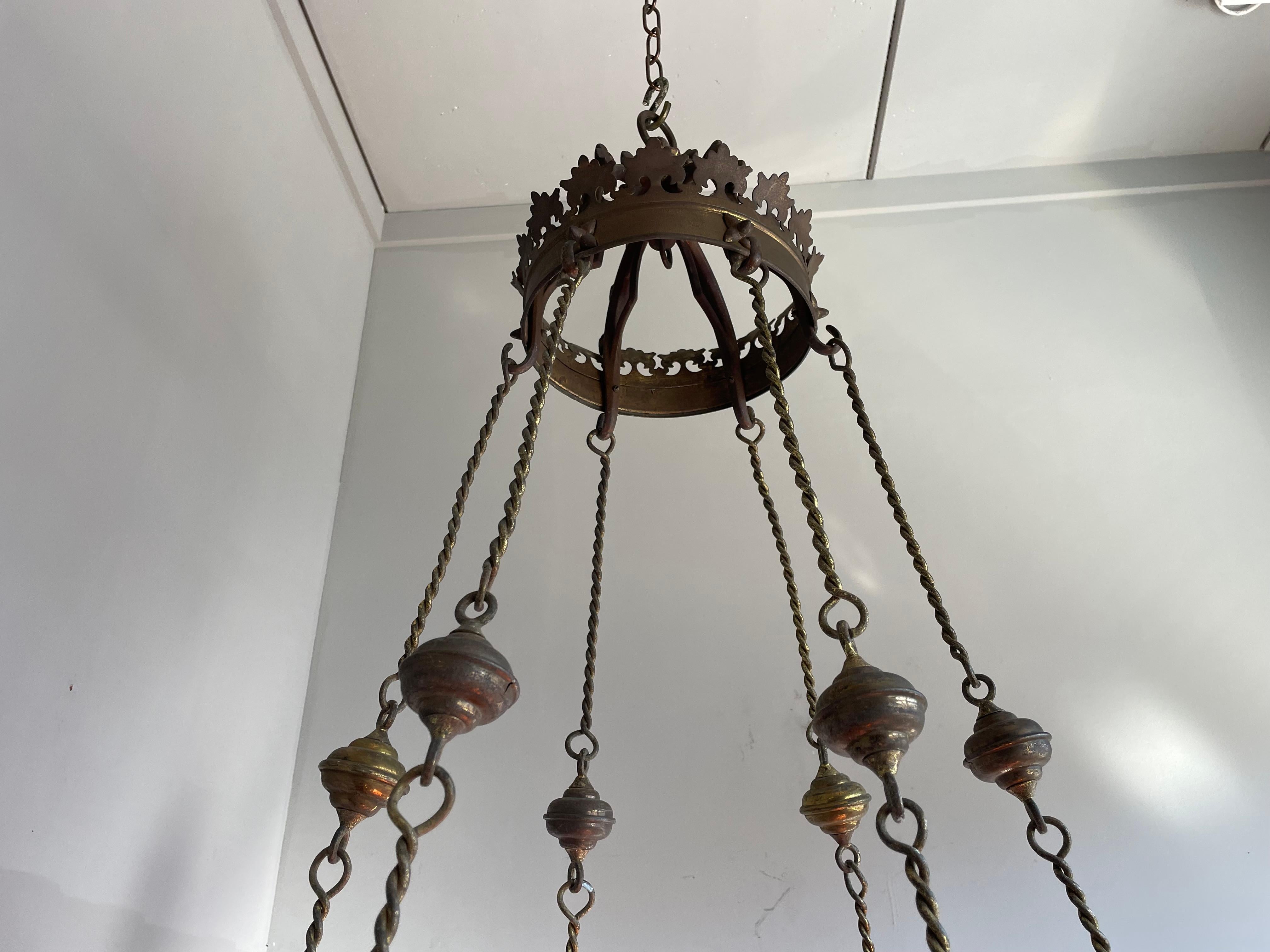 19th Century Enormous Hand-Crafted Antique Gothic Revival Bronze & Brass, 6 Candle Chandelier