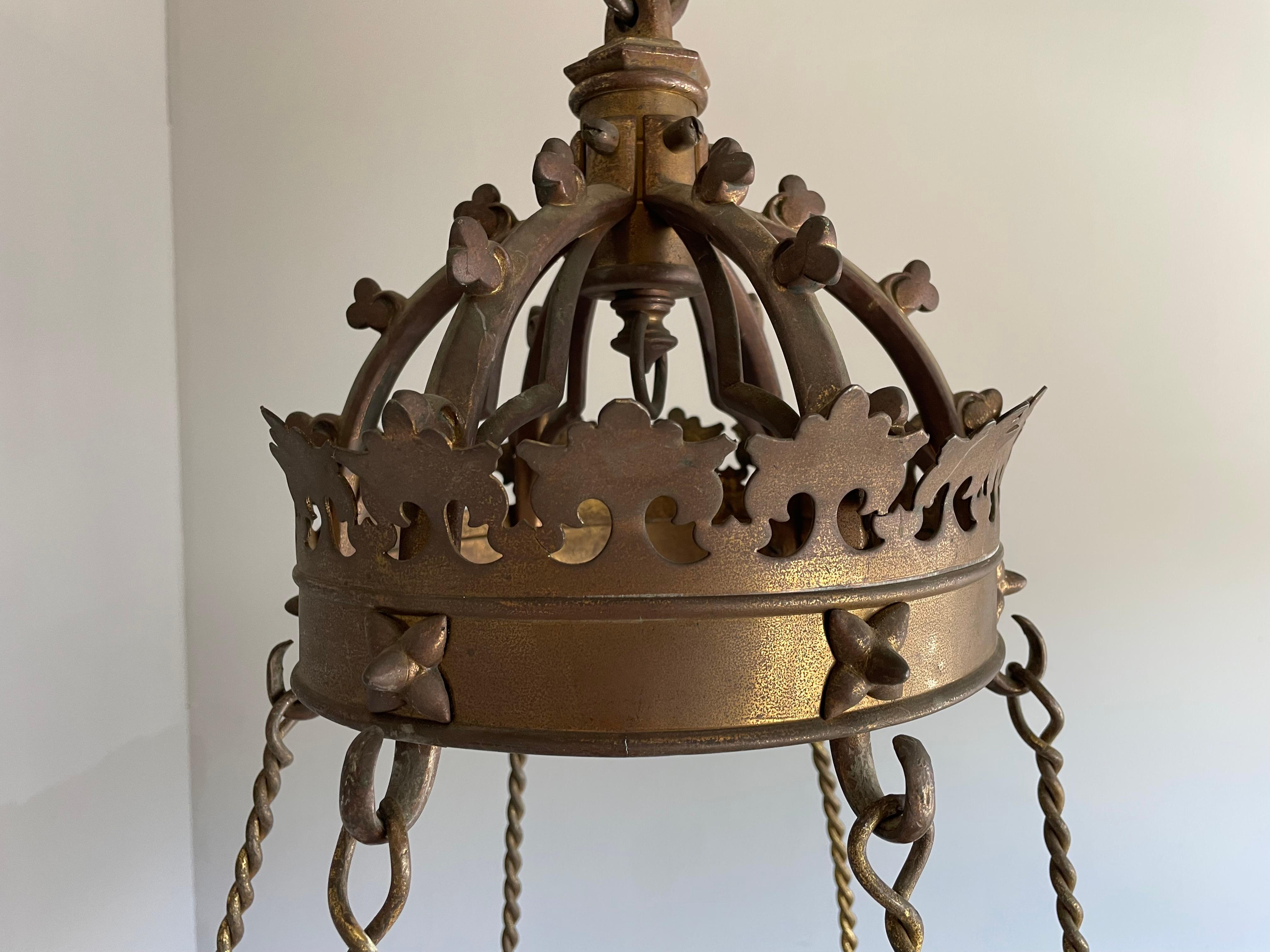 Enormous Hand-Crafted Antique Gothic Revival Bronze & Brass, 6 Candle Chandelier 1