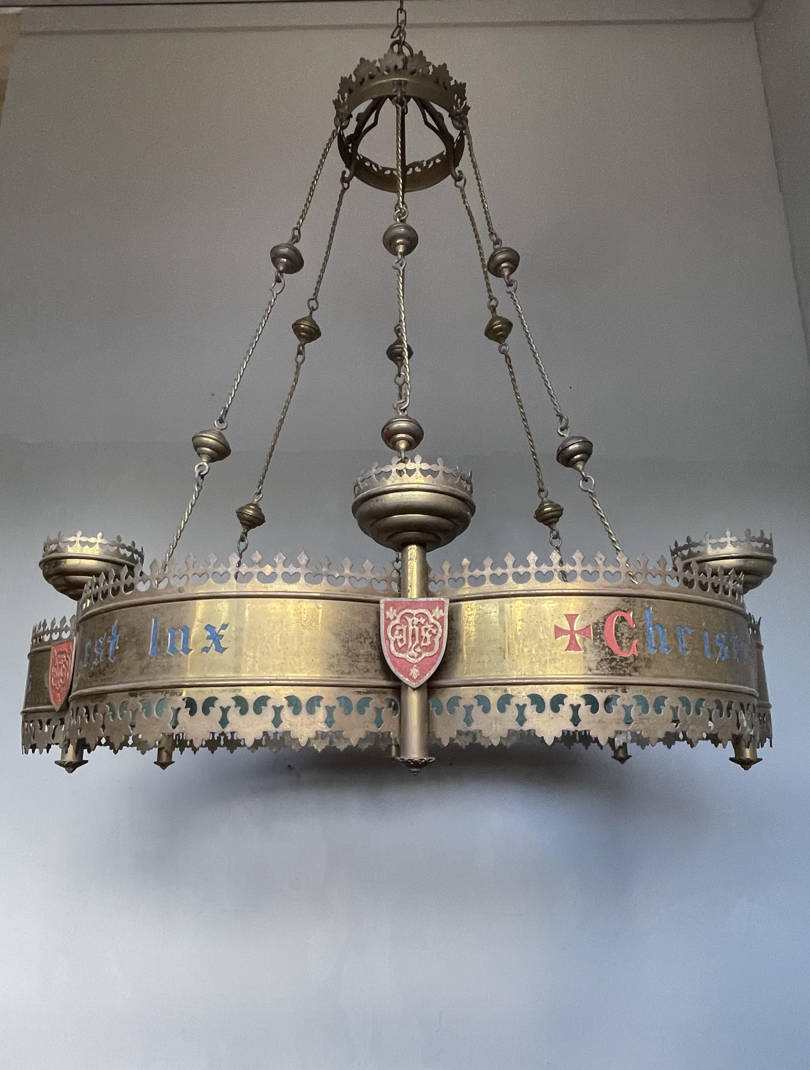 Enormous Hand-Crafted Antique Gothic Revival Bronze & Brass, 6 Candle Chandelier 2
