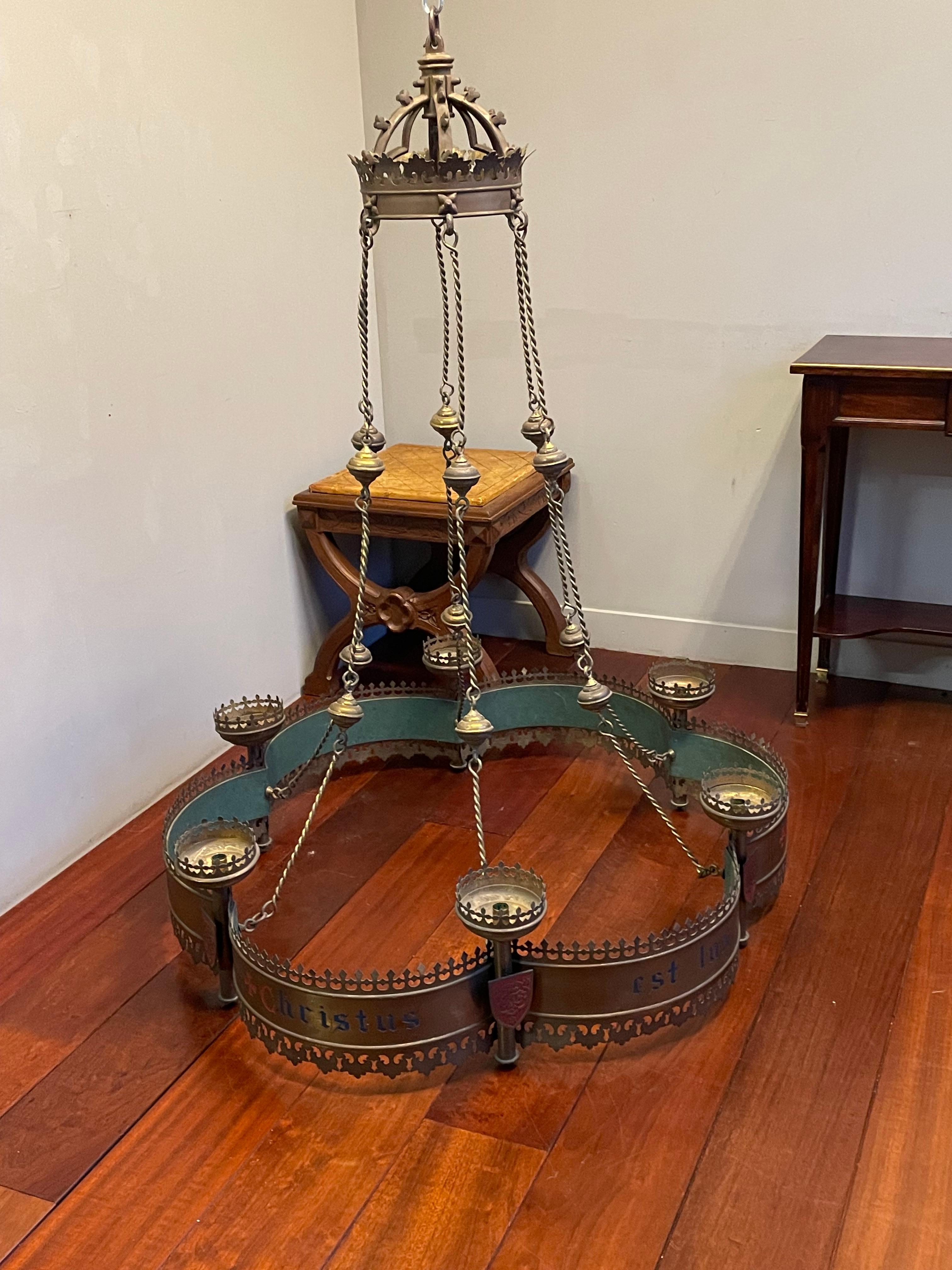 Enormous Hand-Crafted Antique Gothic Revival Bronze & Brass, 6 Candle Chandelier 3