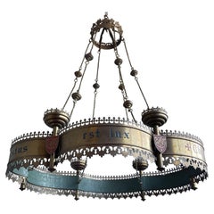 Enormous Hand-Crafted Antique Gothic Revival Bronze & Brass, 6 Candle Chandelier