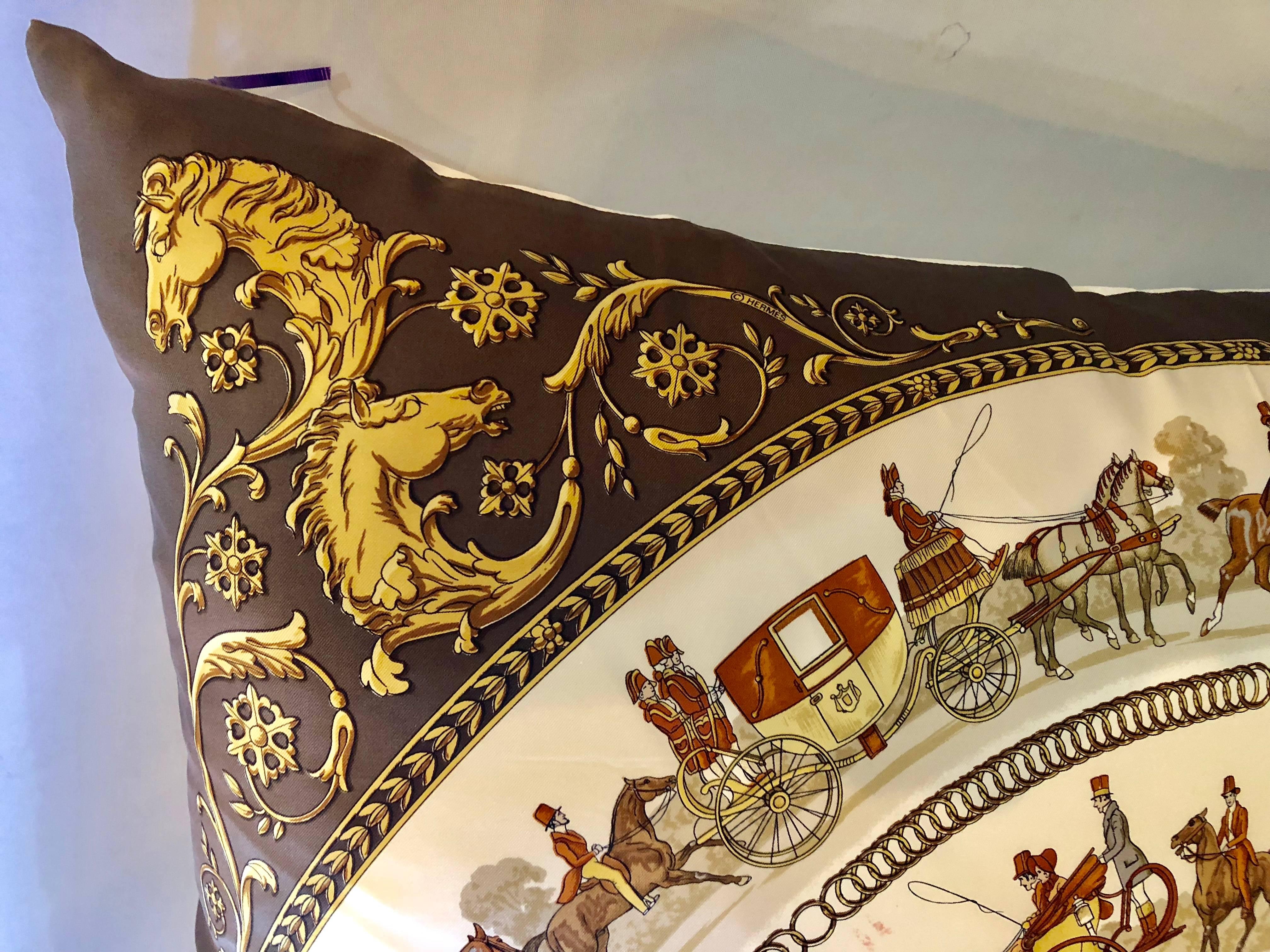 Enormous Hermes 'La Promenade De Longchamps' Overstuffed Silk Pillow In Good Condition In Stamford, CT