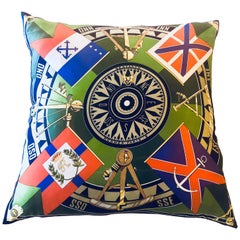 Enormous Hollywood Regency Style Hermes 'Sextants' Silk Stuffed Pillow