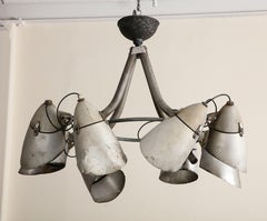 Enormous Industrial Belgian 6-Light Cast Iron Chandelier
