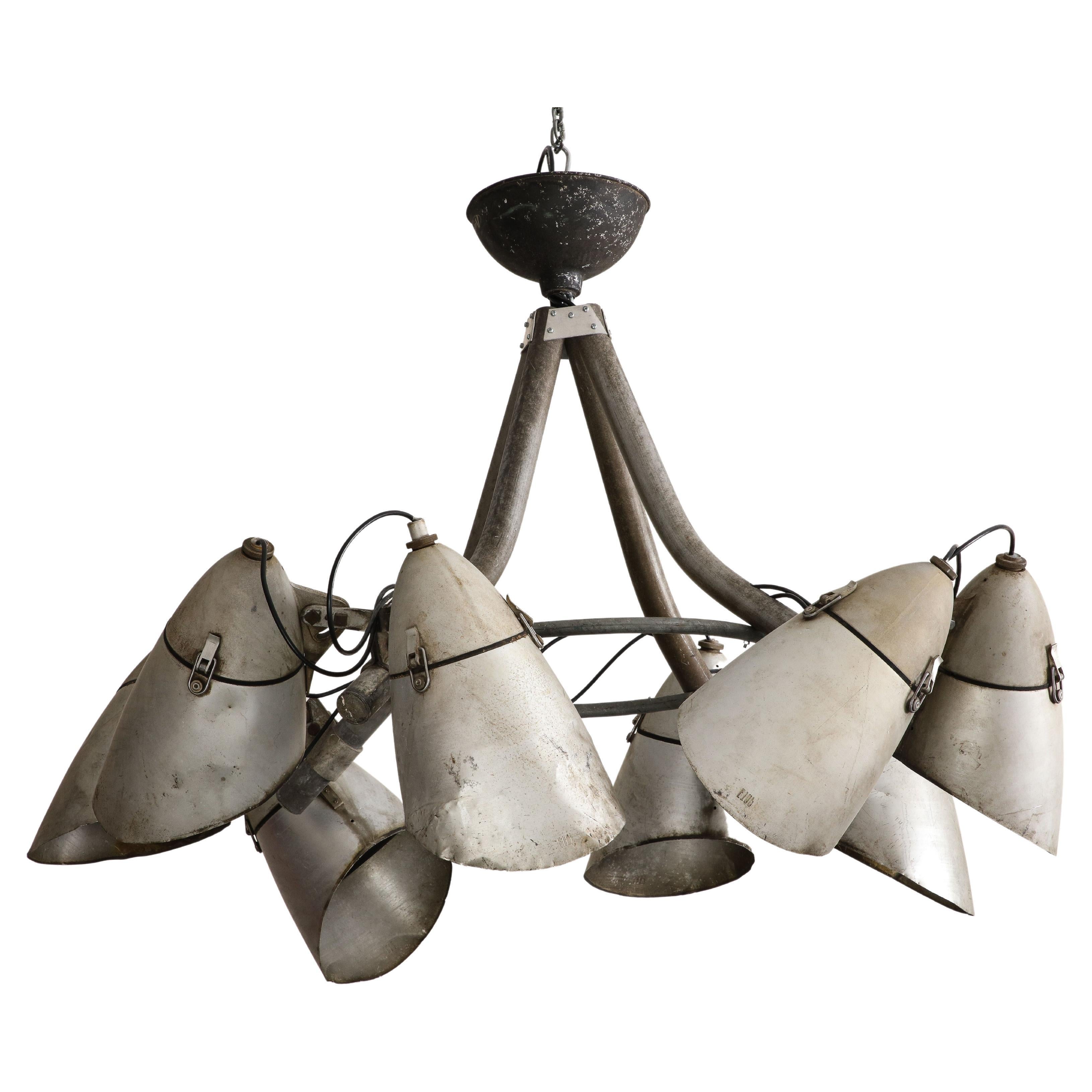 Enormous Industrial Belgian 6-Light Cast Iron Chandelier