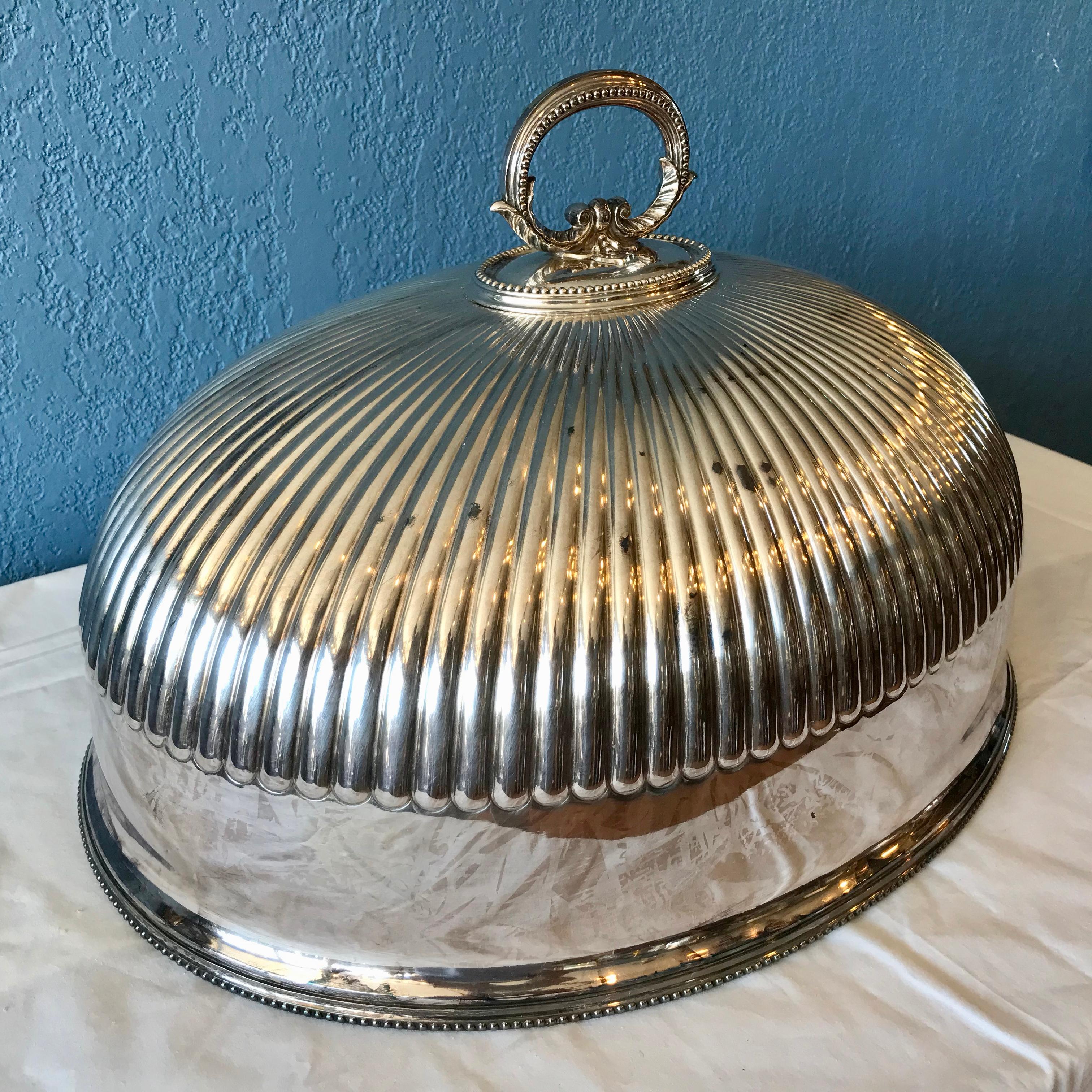 19th Century Enormous Irish Silvered Meat Dome by Gibson & Company Belfast, Ireland