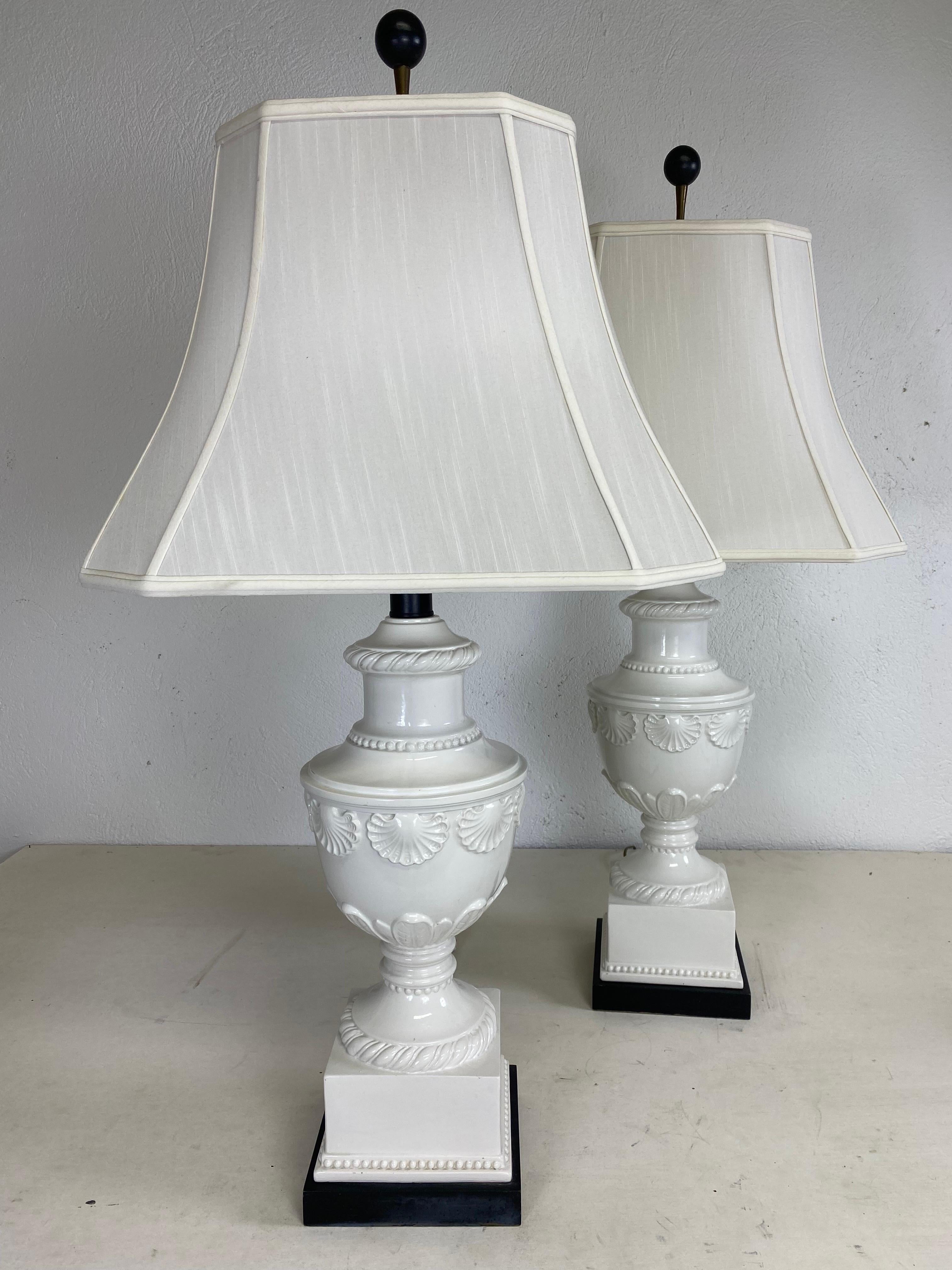 Enormous Italian Blanc De Chin pottery table lamps/a pair For Sale 2