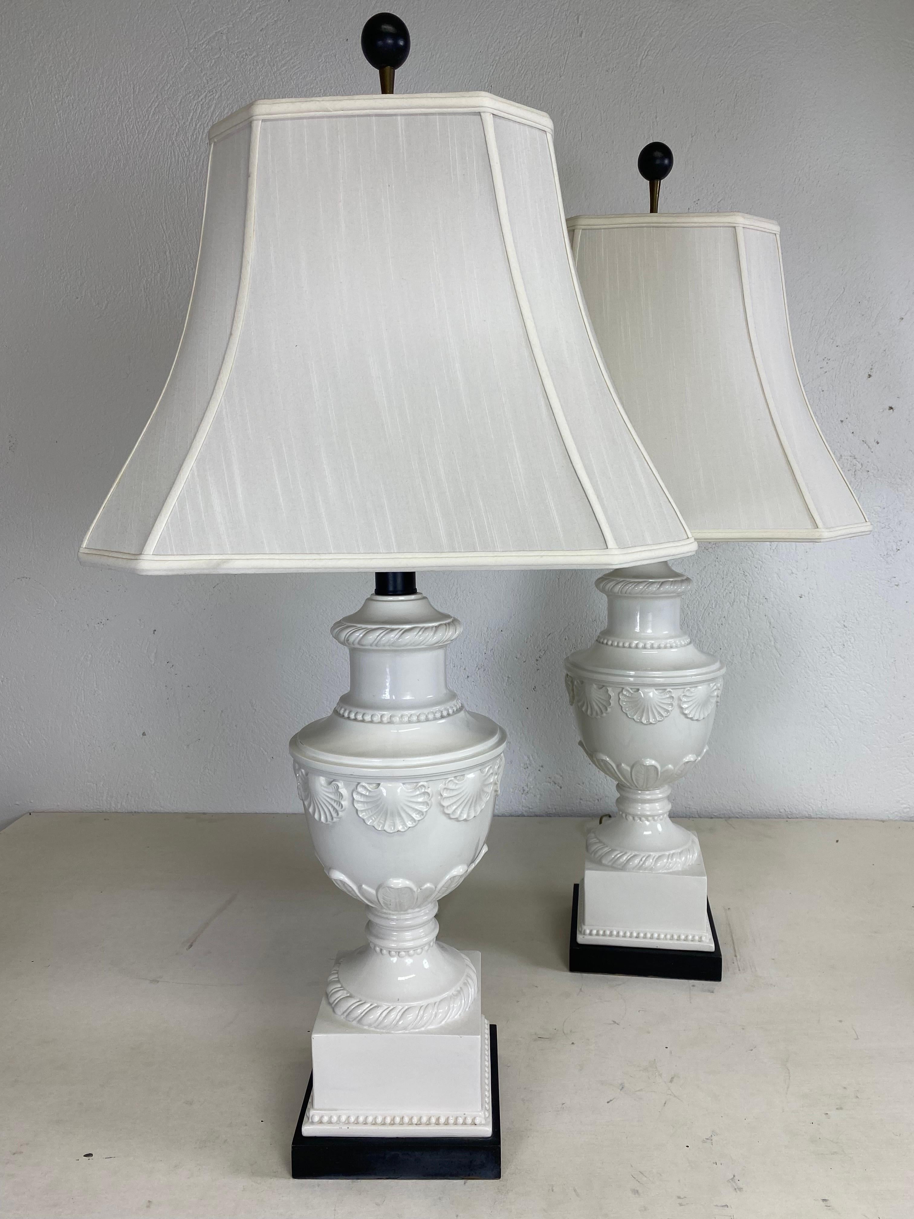 Empire Enormous Italian Blanc De Chin pottery table lamps/a pair For Sale