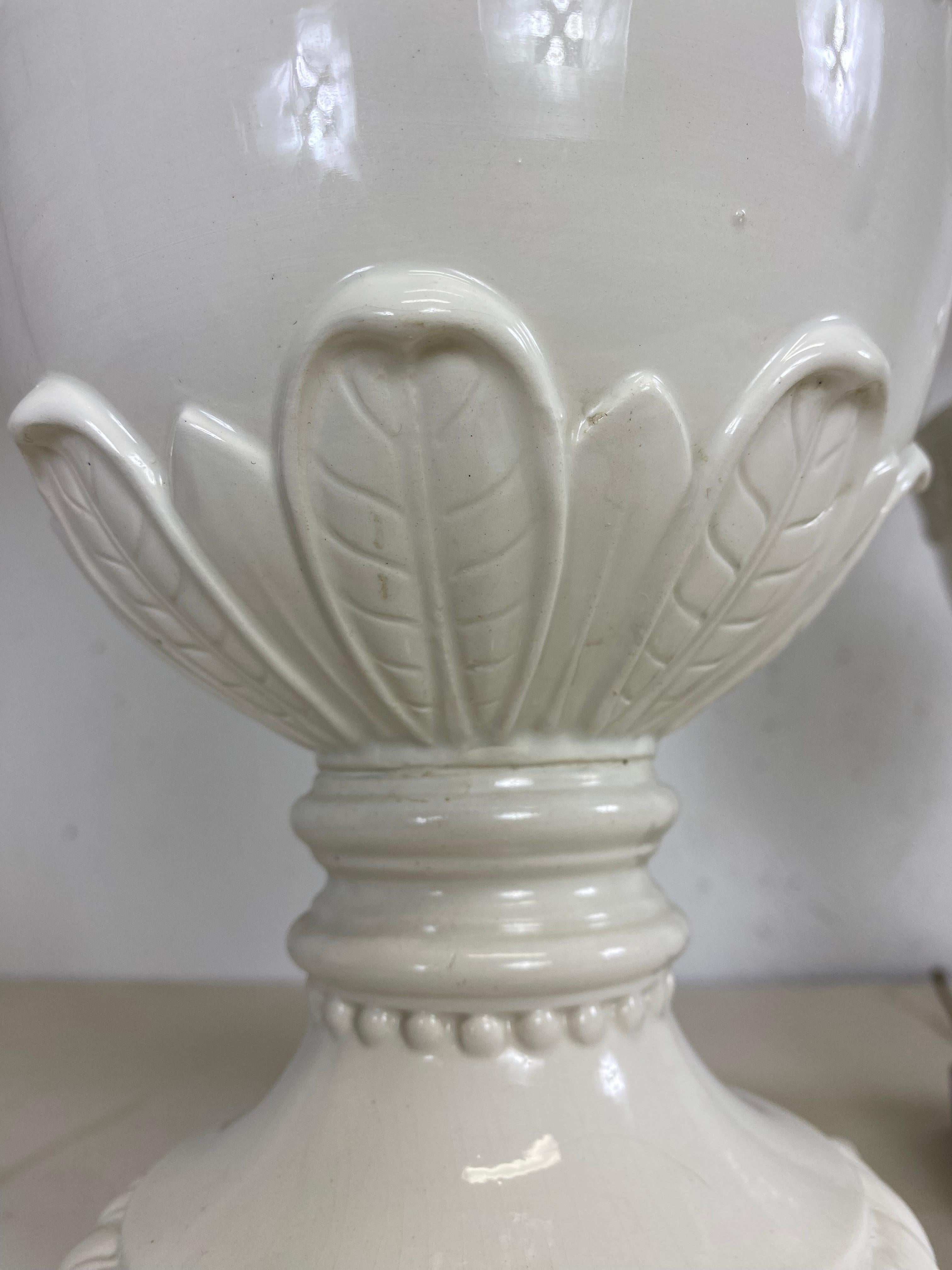 Fired Enormous Italian Blanc De Chin pottery table lamps/a pair For Sale