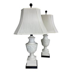 Enormous Italian Blanc De Chin pottery table lamps/a pair
