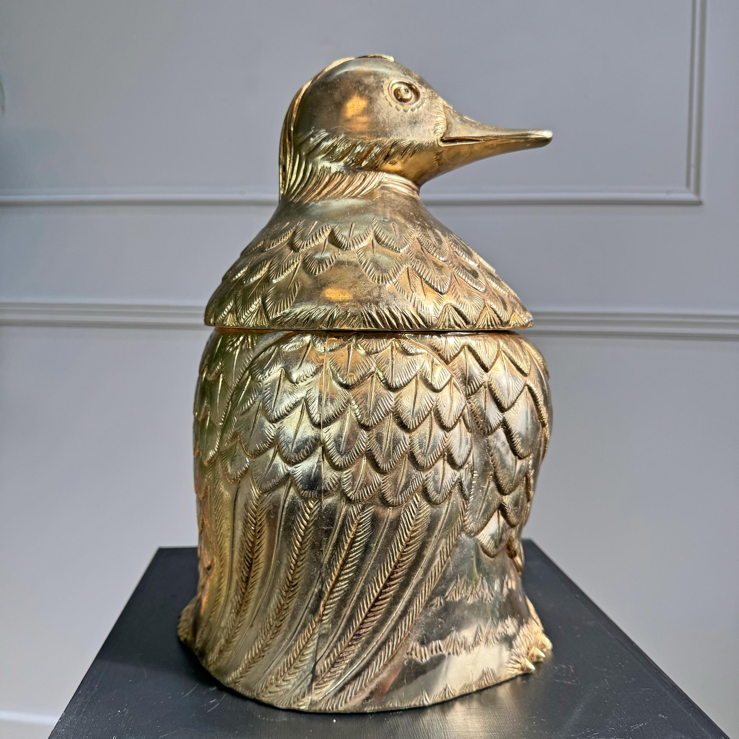 An incredibly rare Mauro Manetti Champagne / Ice Bucket of huge proportions, formed as a golden duck, this exceptional piece has all the original lining and is stamped to the base with the Manetti makers mark. 

These Ice Buckets are usually quite