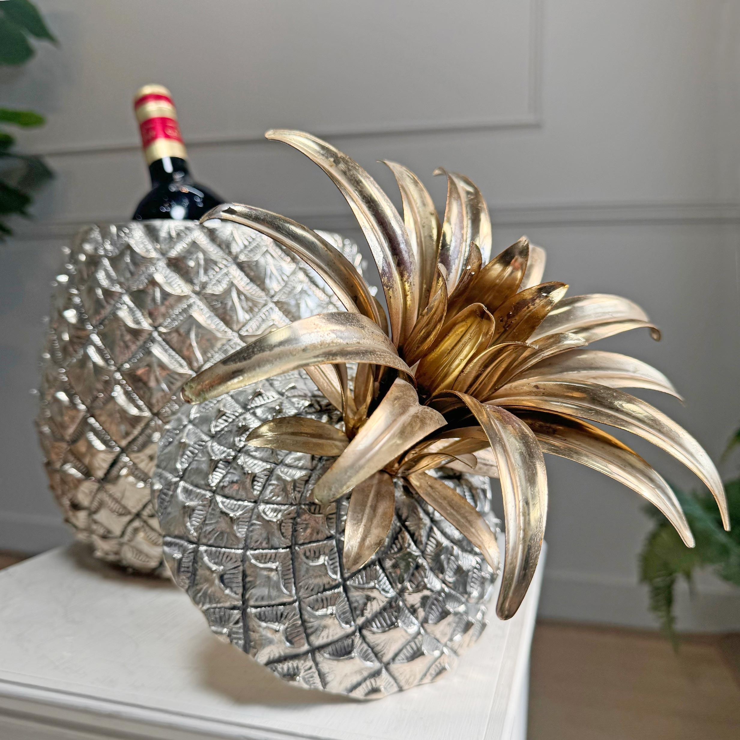 Mid-Century Modern Enormous Mauro Manetti Silver and Gilt Pineapple Champagne Bucket For Sale