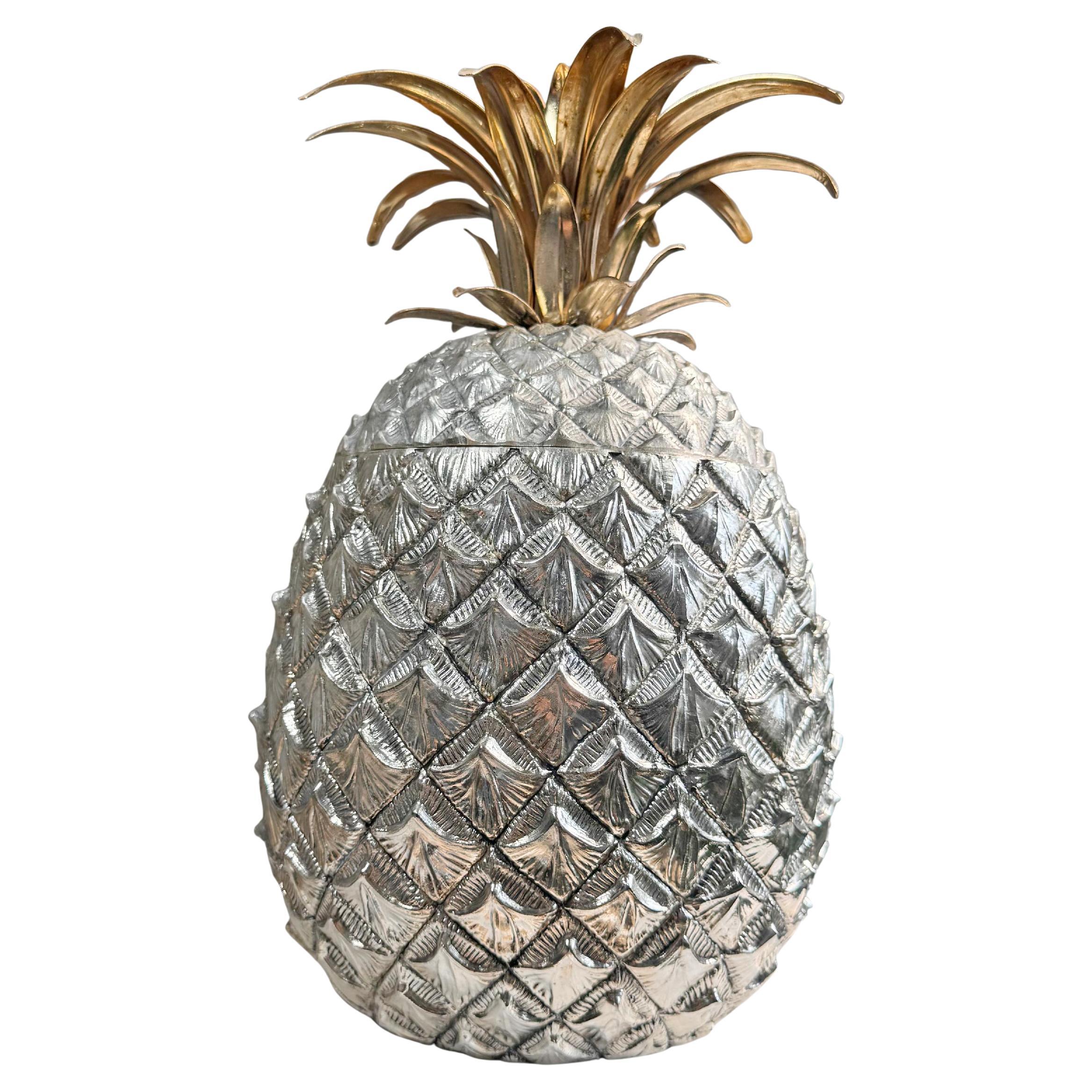 Enorme secchiello da champagne con ananas in argento e dorato di Mauro Manetti
