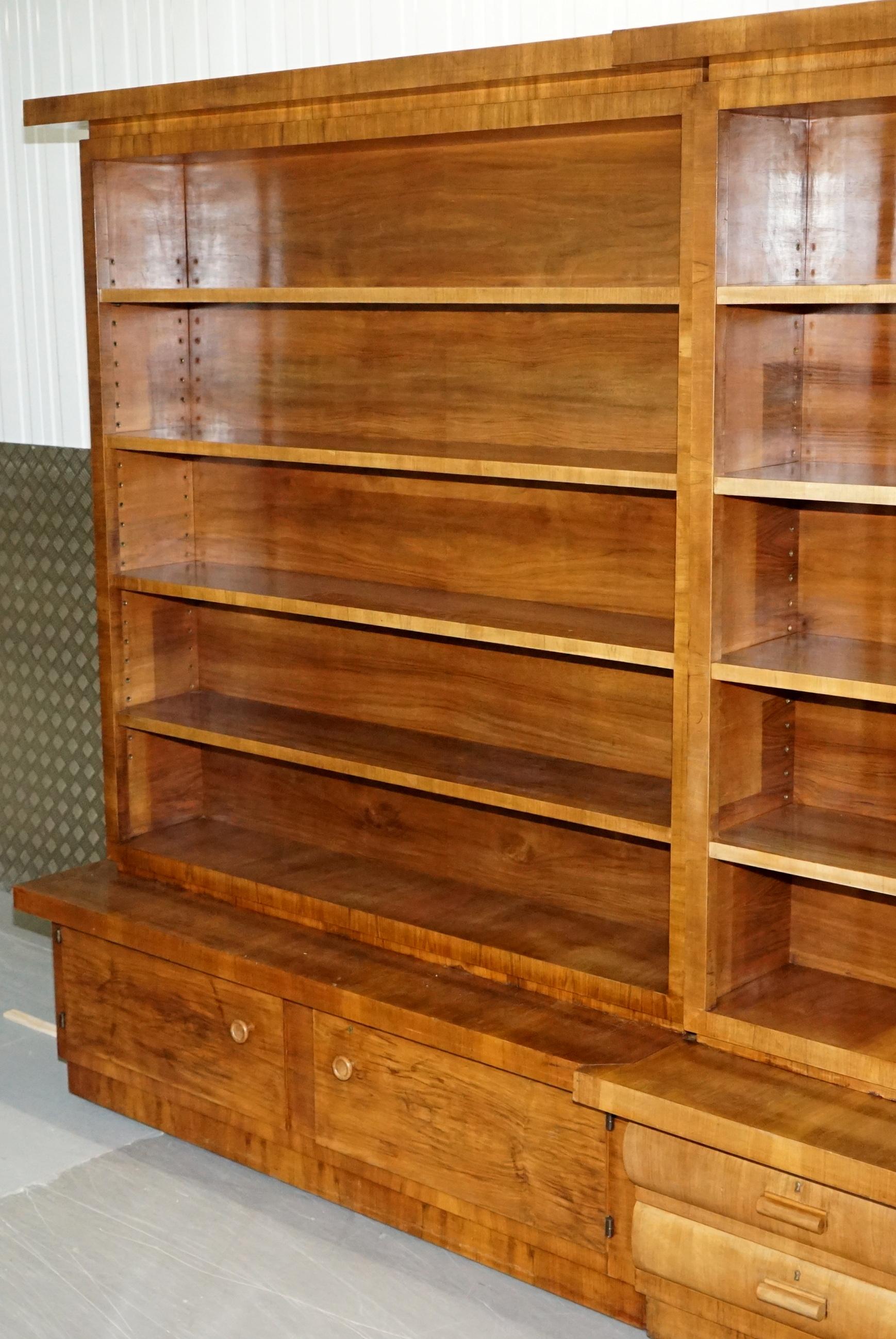 Enormous Mid-Century Modern Walnut Bookcase with Drawers and Cupboards 4