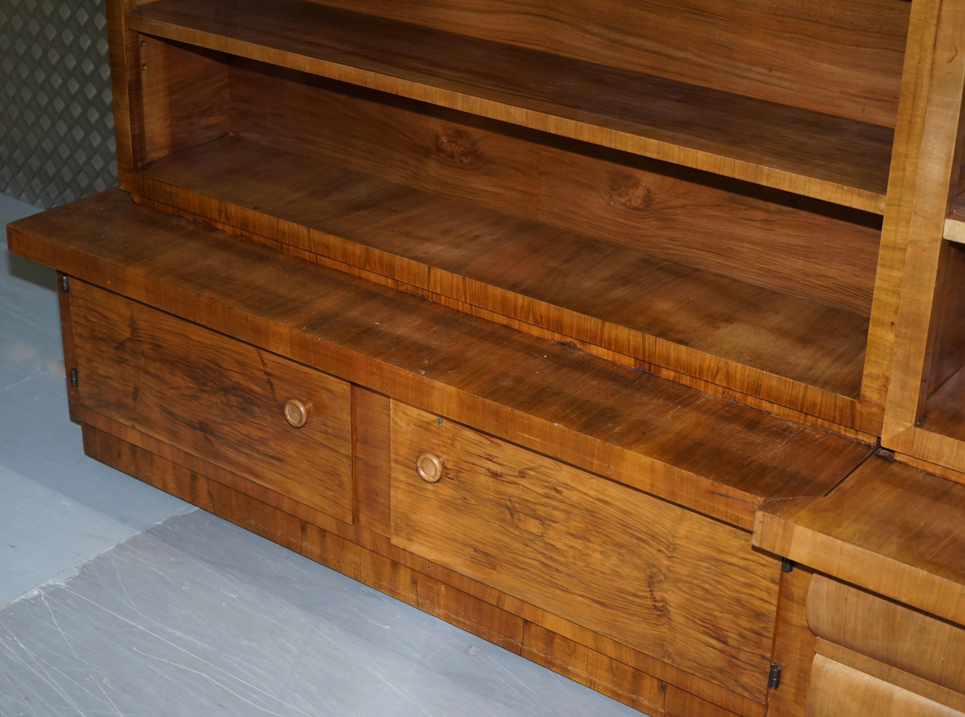 Enormous Mid-Century Modern Walnut Bookcase with Drawers and Cupboards 5