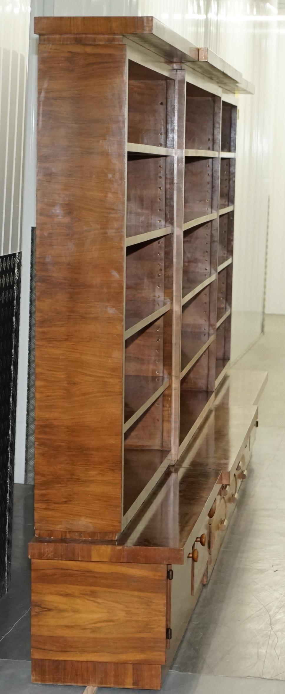 Enormous Mid-Century Modern Walnut Bookcase with Drawers and Cupboards 8