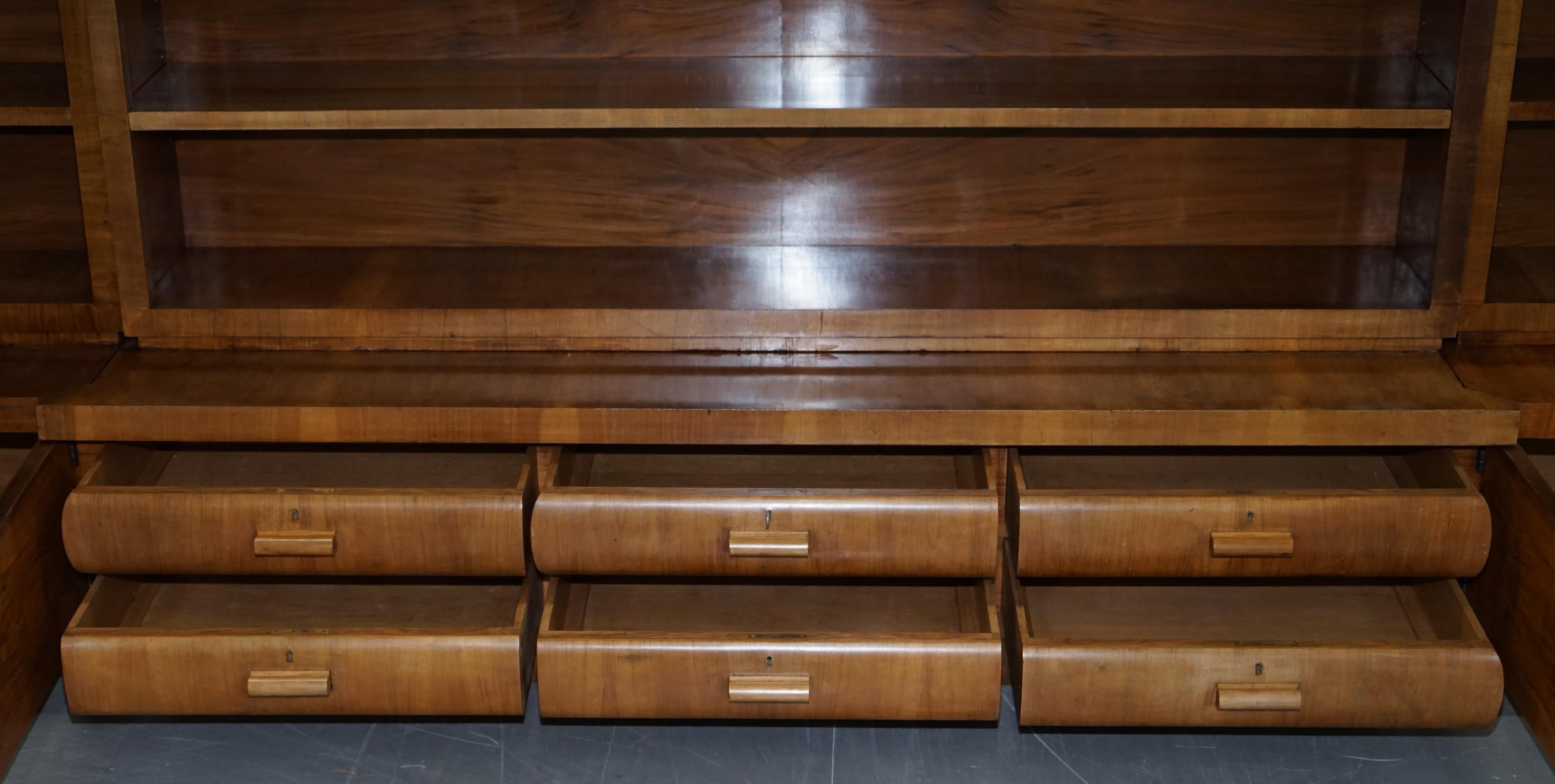 Enormous Mid-Century Modern Walnut Bookcase with Drawers and Cupboards 9