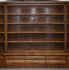 Enormous Mid-Century Modern Walnut Bookcase with Drawers and Cupboards