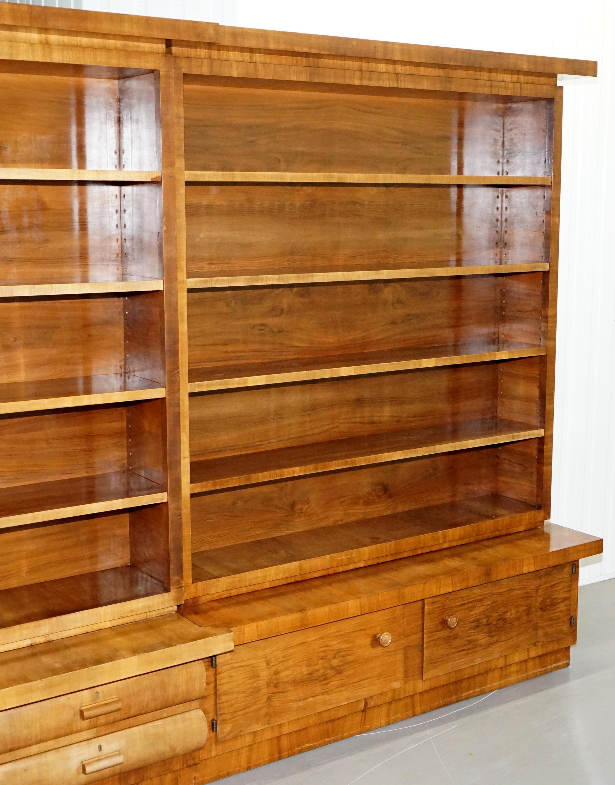 20th Century Enormous Mid-Century Modern Walnut Bookcase with Drawers and Cupboards