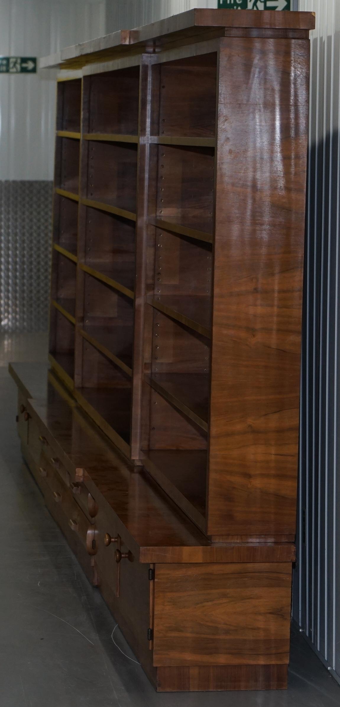 Enormous Mid-Century Modern Walnut Bookcase with Drawers and Cupboards 2