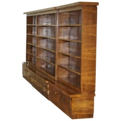 Enormous Mid-Century Modern Walnut Bookcase with Drawers and Cupboards