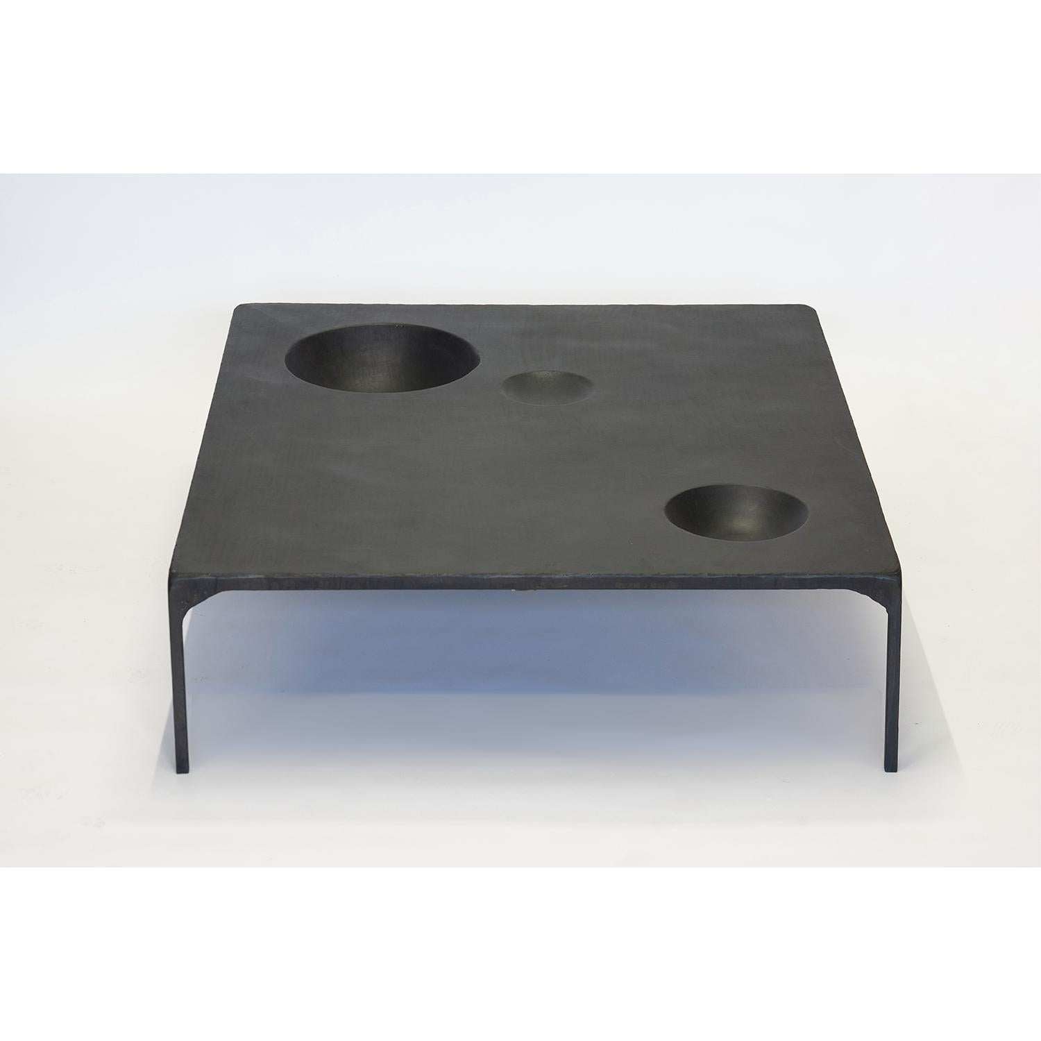 American Coffee Table Monumental Modern Handmade Geometric Blackened Steel Large Waxed For Sale