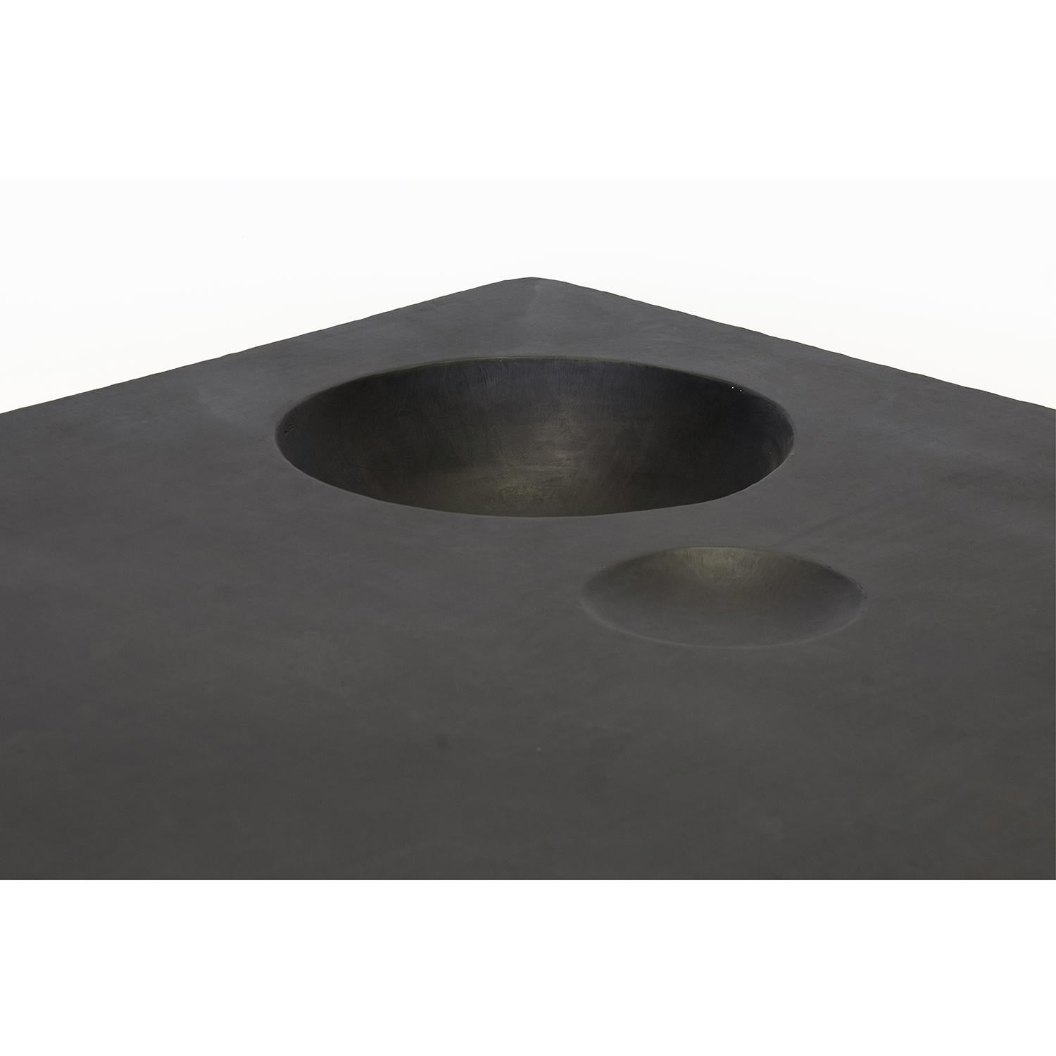 Contemporary Coffee Table Monumental Modern Handmade Geometric Blackened Steel Large Waxed For Sale