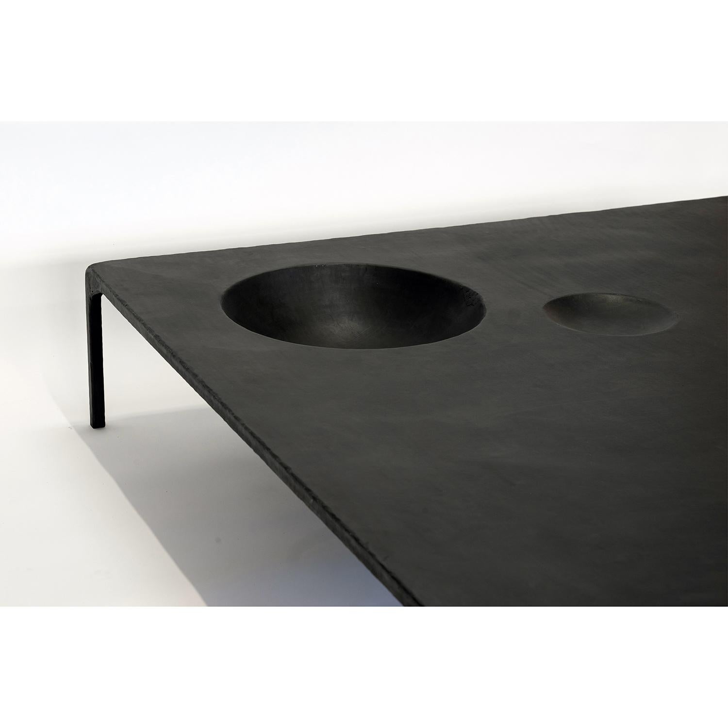 Coffee Table Monumental Modern Handmade Geometric Blackened Steel Large Waxed For Sale 1