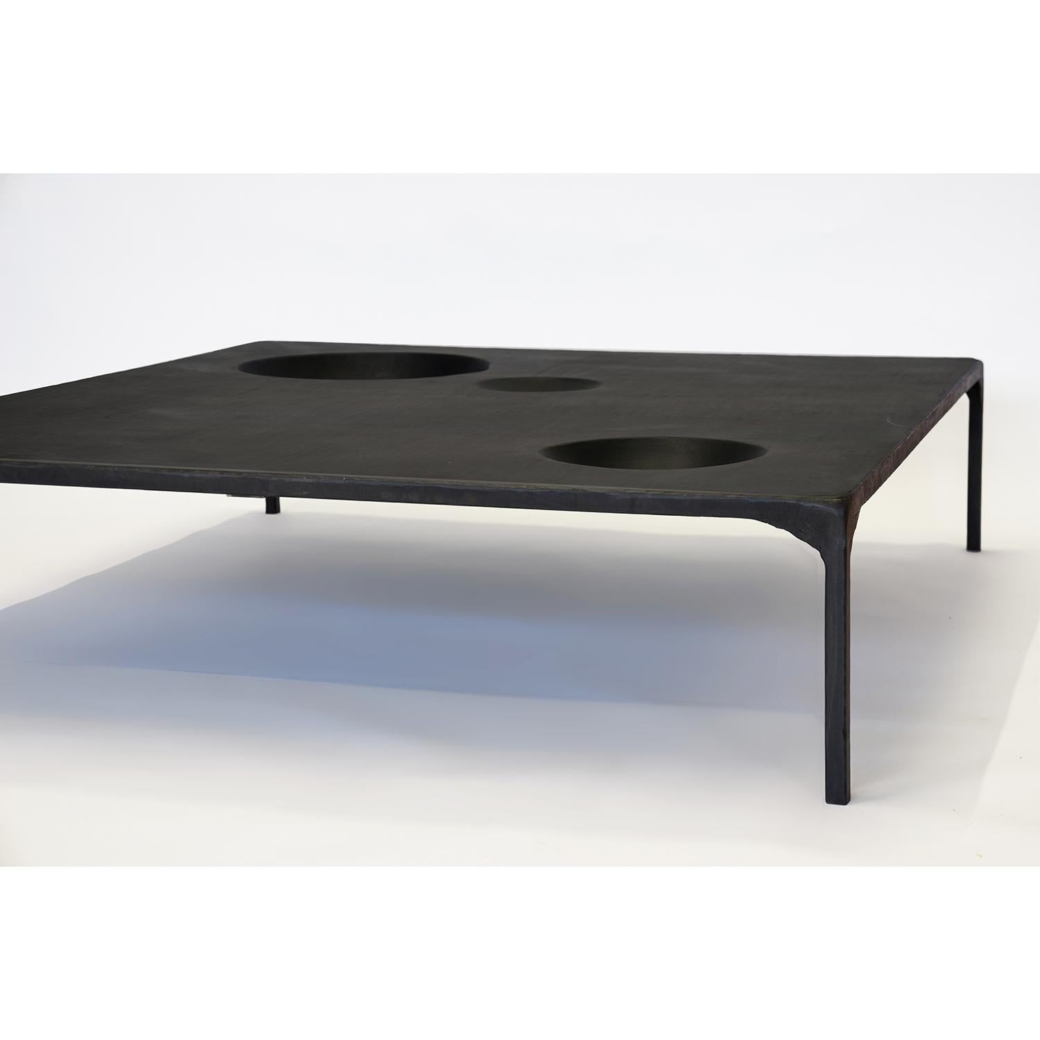 Coffee Table Monumental Modern Handmade Geometric Blackened Steel Large Waxed For Sale 2
