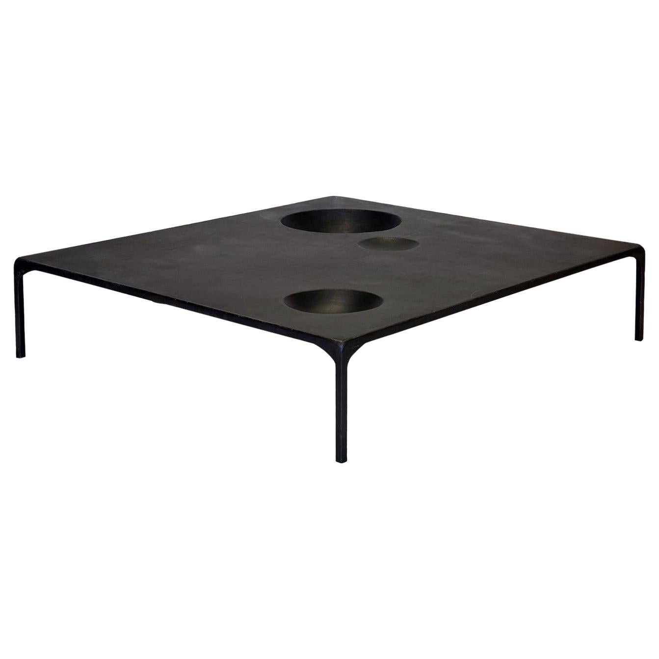 Coffee Table Monumental Modern Handmade Geometric Blackened Steel Large Waxed