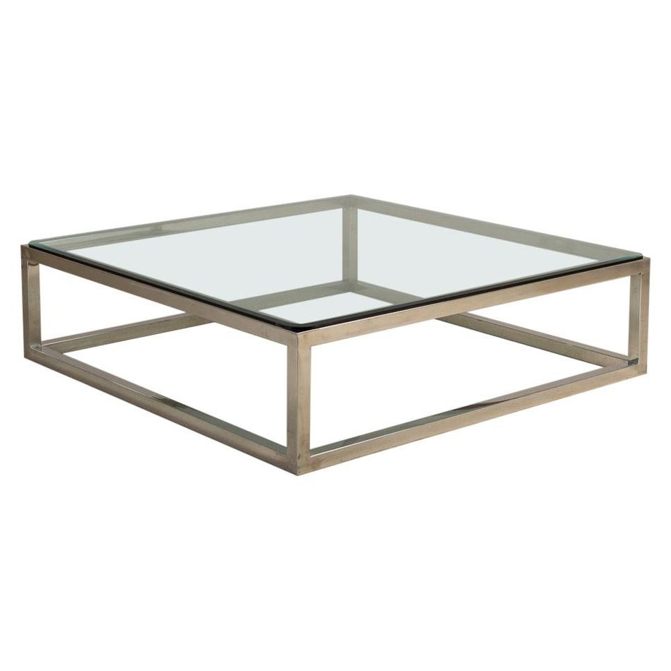 Enormous Nickel Framed Coffee Table with Glass Top, 1970s For Sale