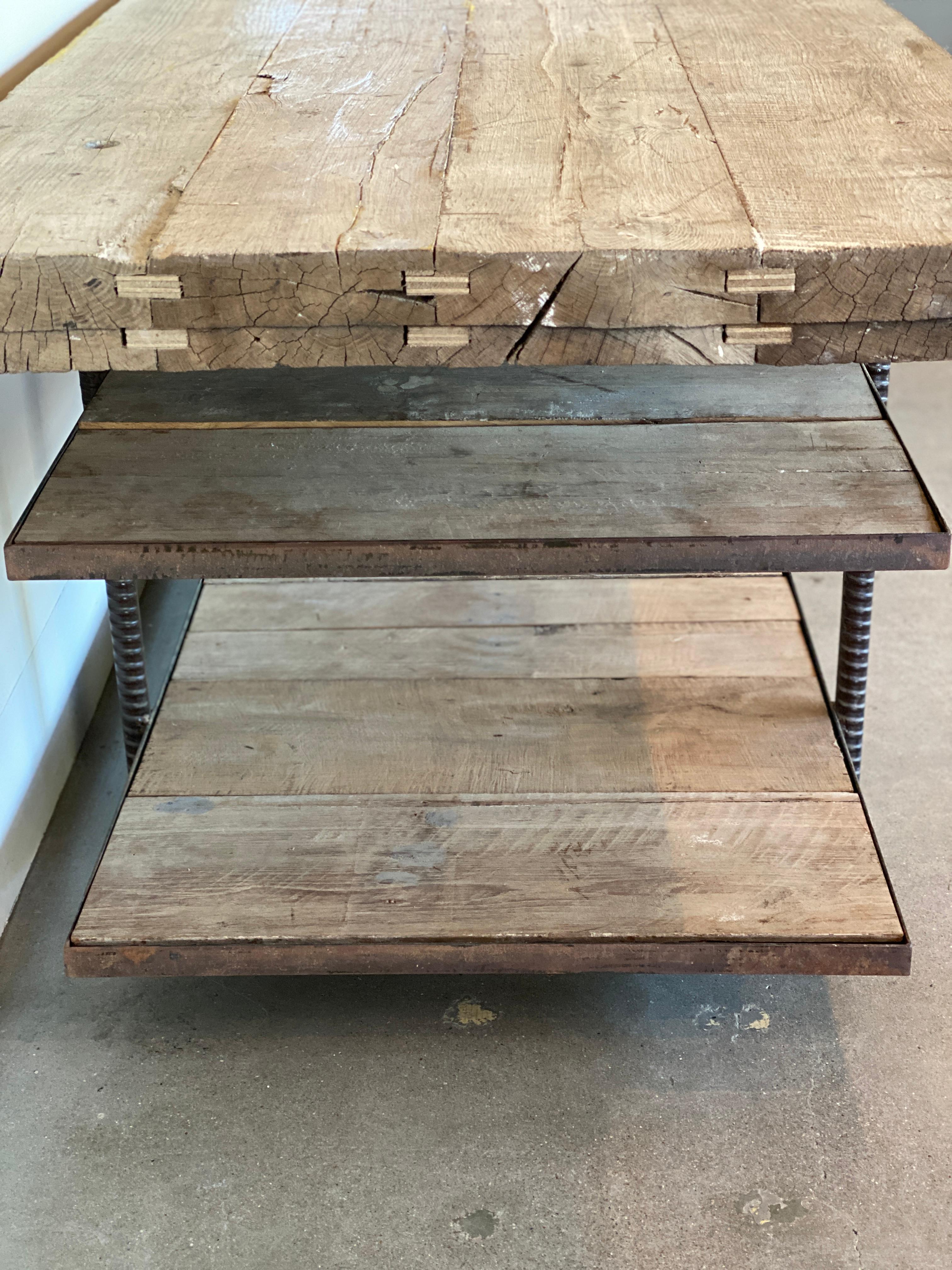 Enormous Oak and Steel Work, Console, or Display Table, Burgundy, France 5