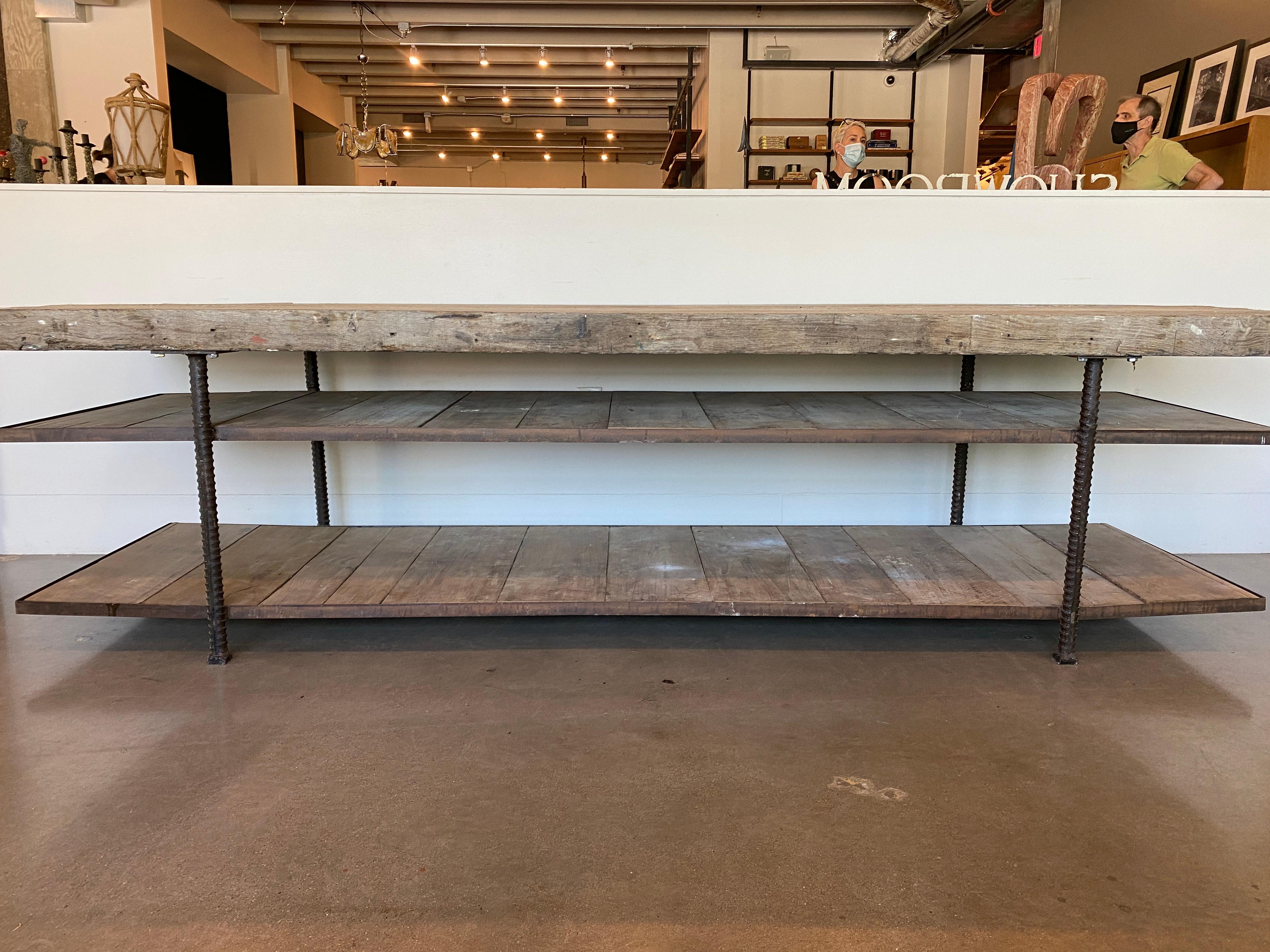 Enormous Oak and Steel Work, Console, or Display Table, Burgundy, France In Good Condition In Austin, TX