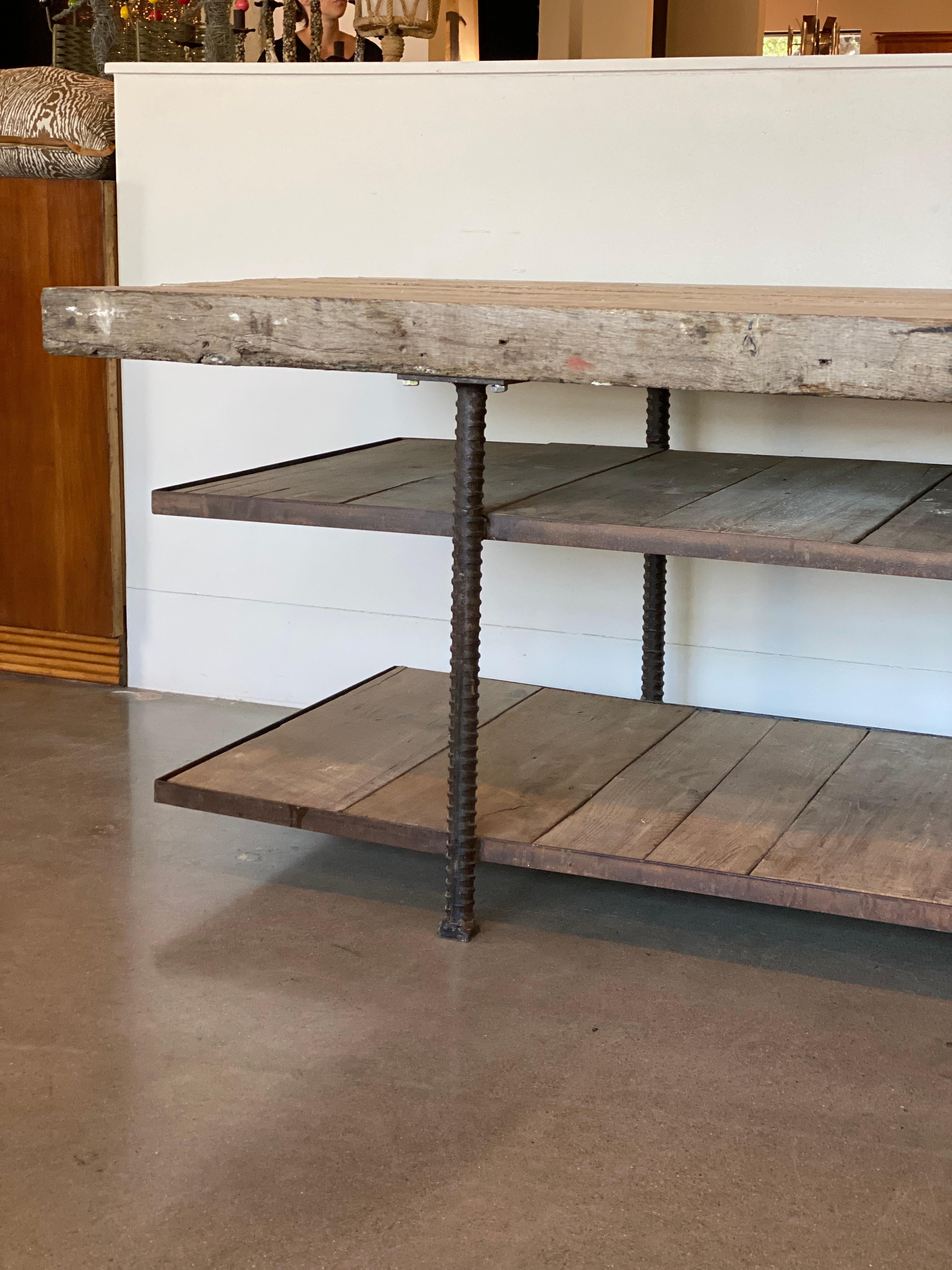 19th Century Enormous Oak and Steel Work, Console, or Display Table, Burgundy, France
