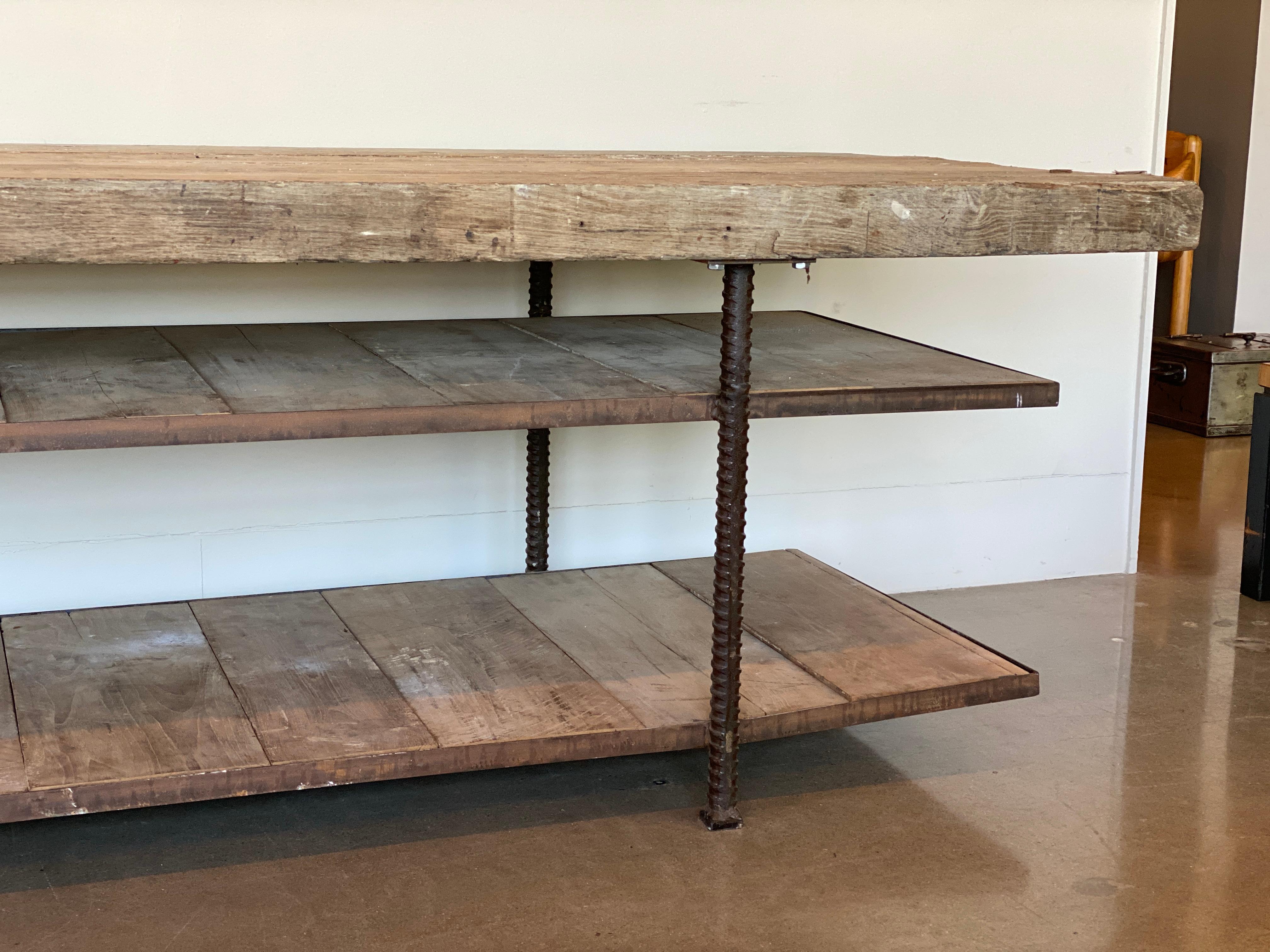 Enormous Oak and Steel Work, Console, or Display Table, Burgundy, France 2