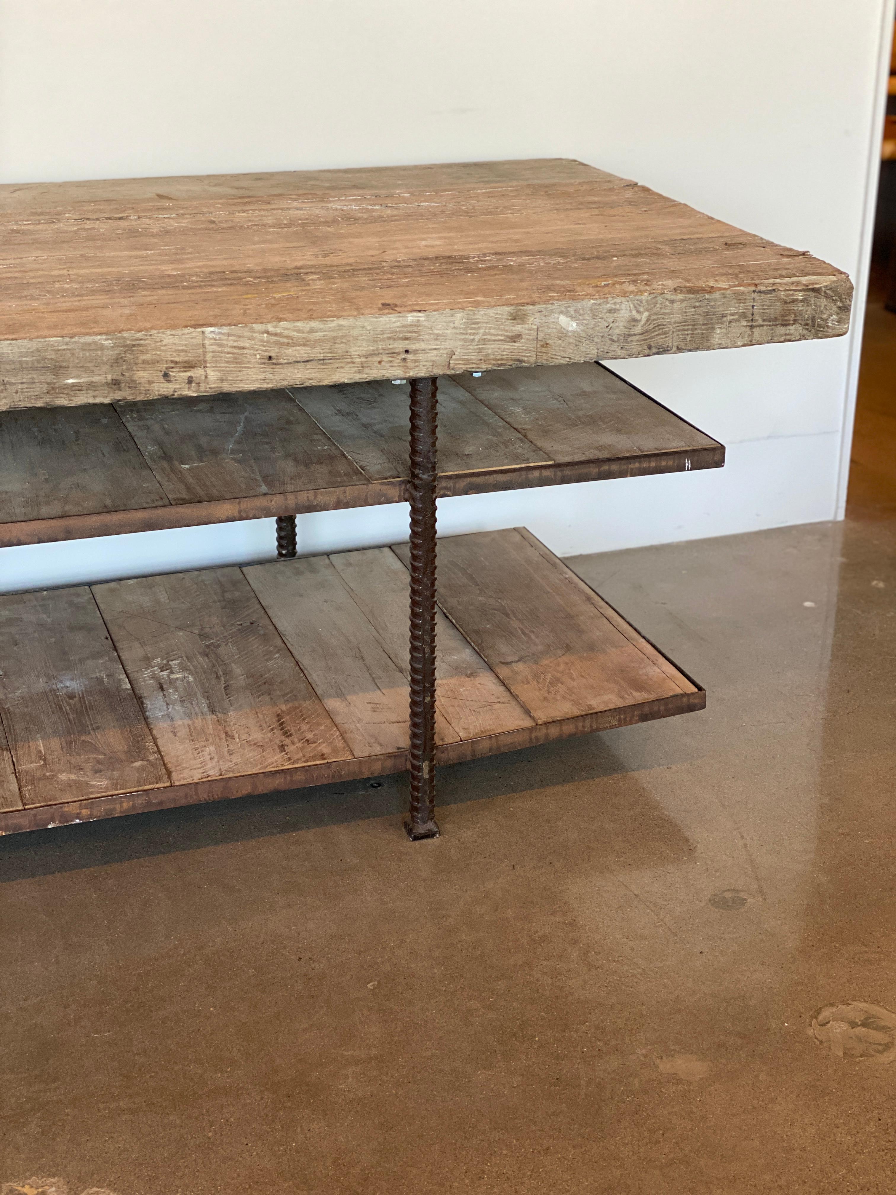 Enormous Oak and Steel Work, Console, or Display Table, Burgundy, France 3