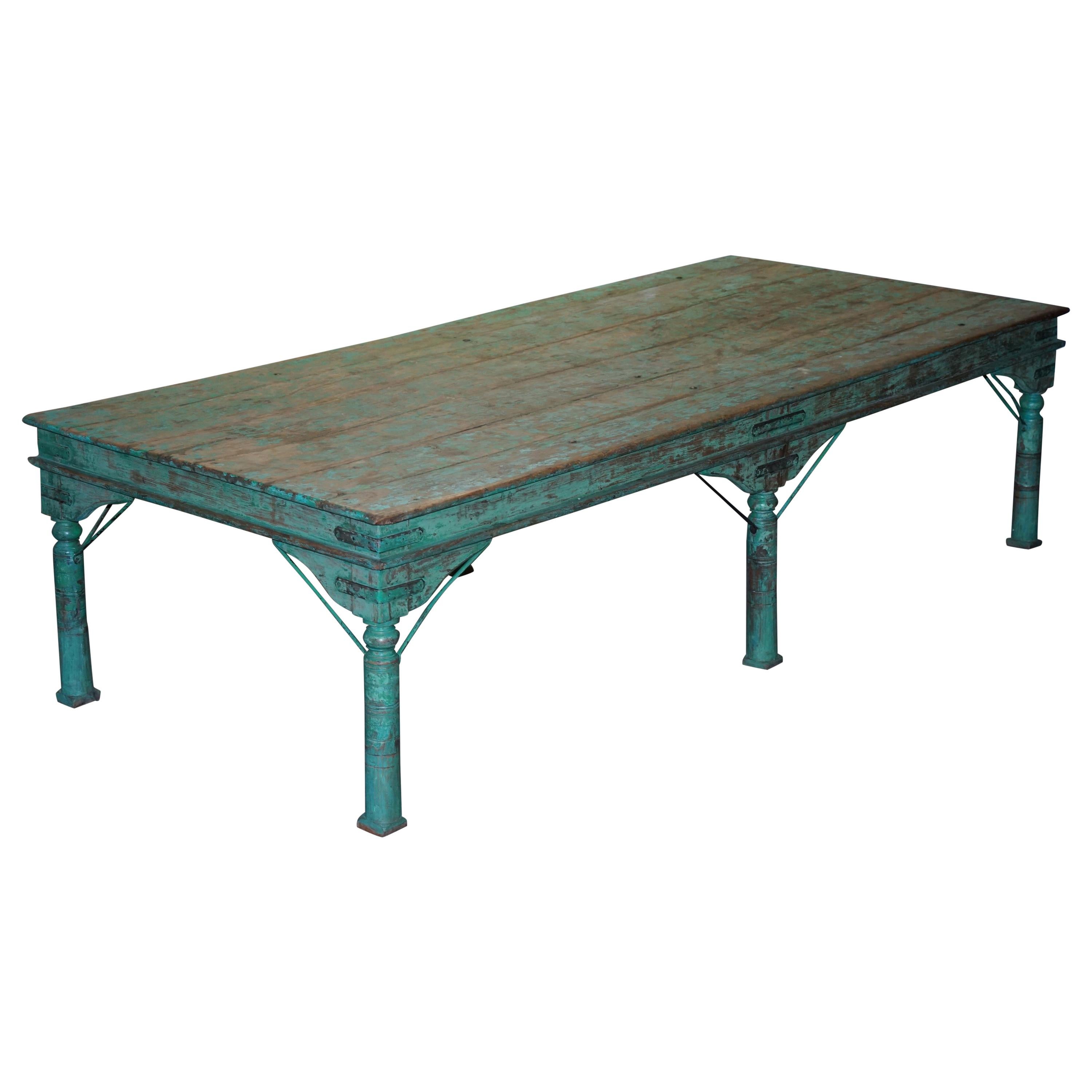 Enormous Original Paint Anglo Indian Teak Magistrates Table Special For Sale