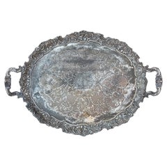 Vintage Enormous Ornate Silverplate Serving Bar Tray dated 1955