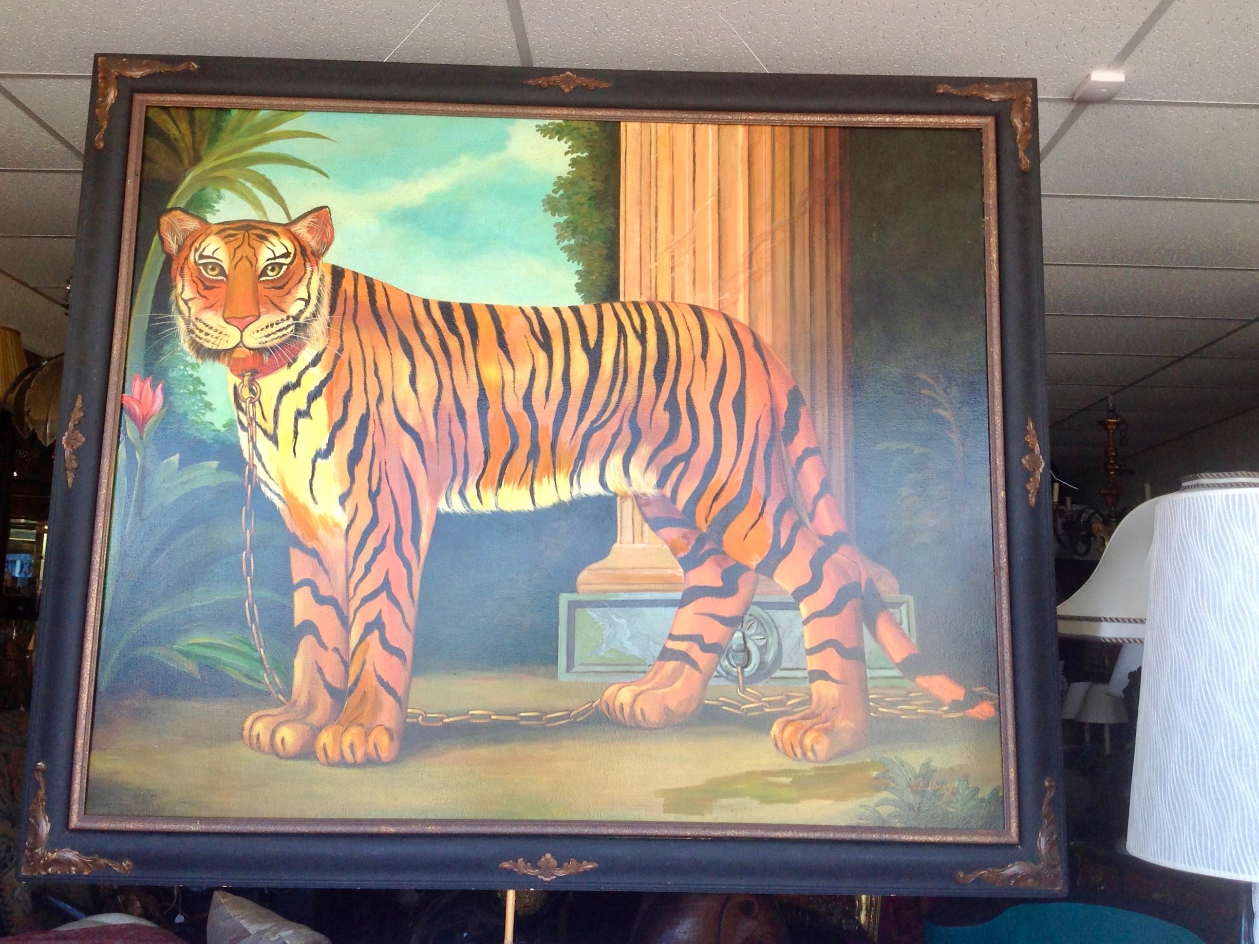 A classic fork art example by the iconic artist mounted in original frame.
The painting is dominant and bold. Overall size with frame: 63